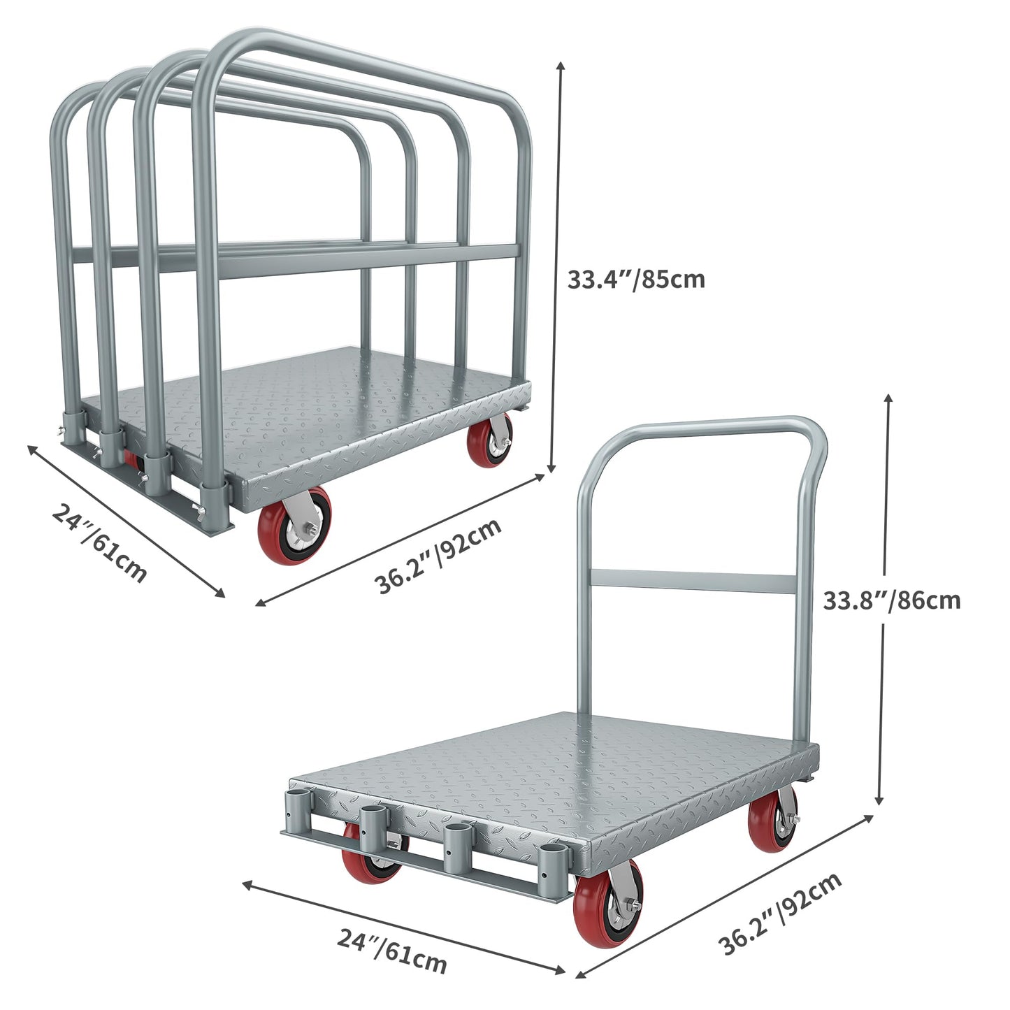 YITAHOME 2 in 1 Drywall Cart Heavy Duty, Folding Platform Carts with Wheels, Heavy Duty Platform Cart with Sides, Steel Panel Truck Carts with 4 Hand Drails
