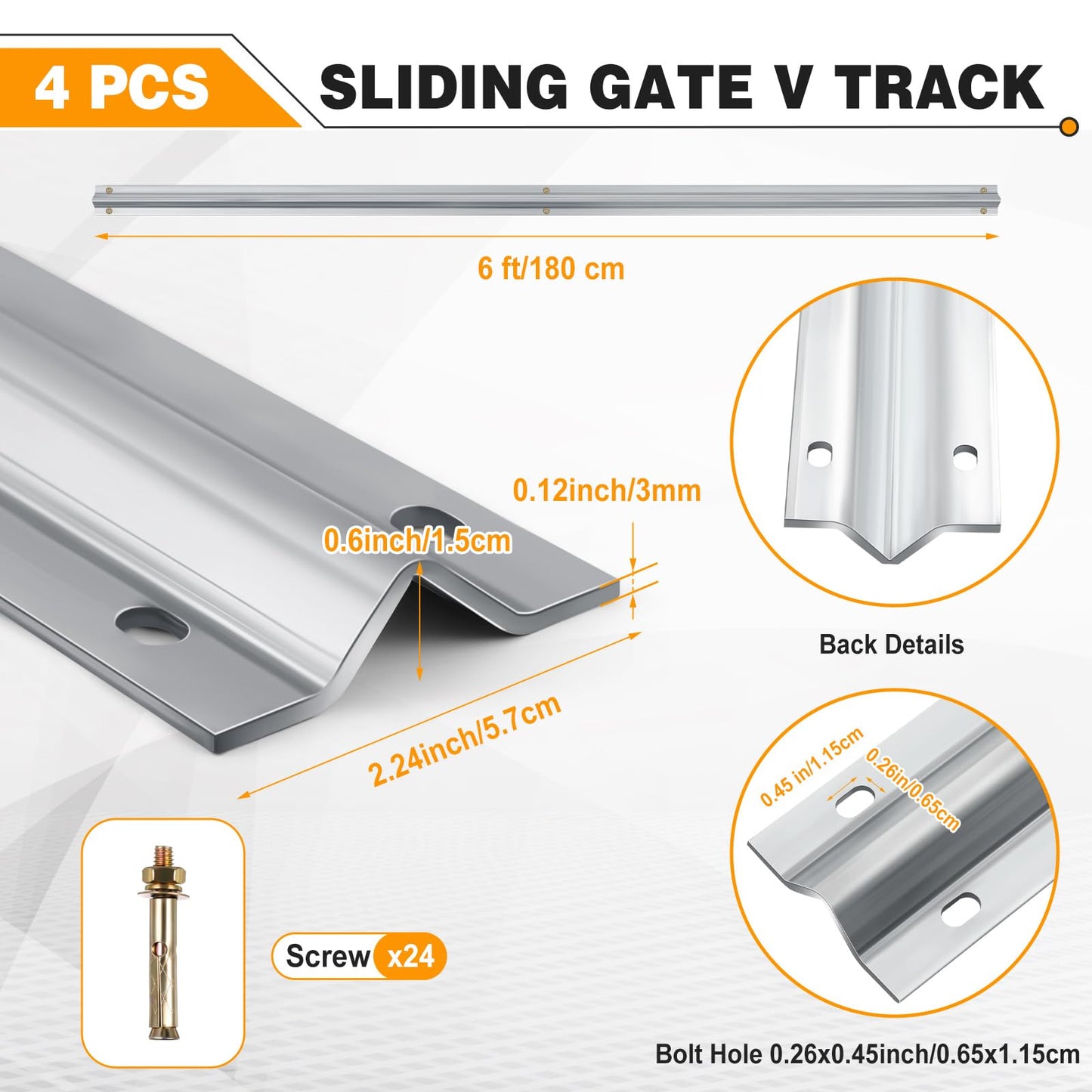 Otoolling 24 FT V-Track Galvanized Inverted V Track for Sliding Gate Rollers with Hardware Kit Heavy Duty Sliding Door Track Rail for Driveway Gate, Car Entry Door, Barn Doors and Outdoor Applications