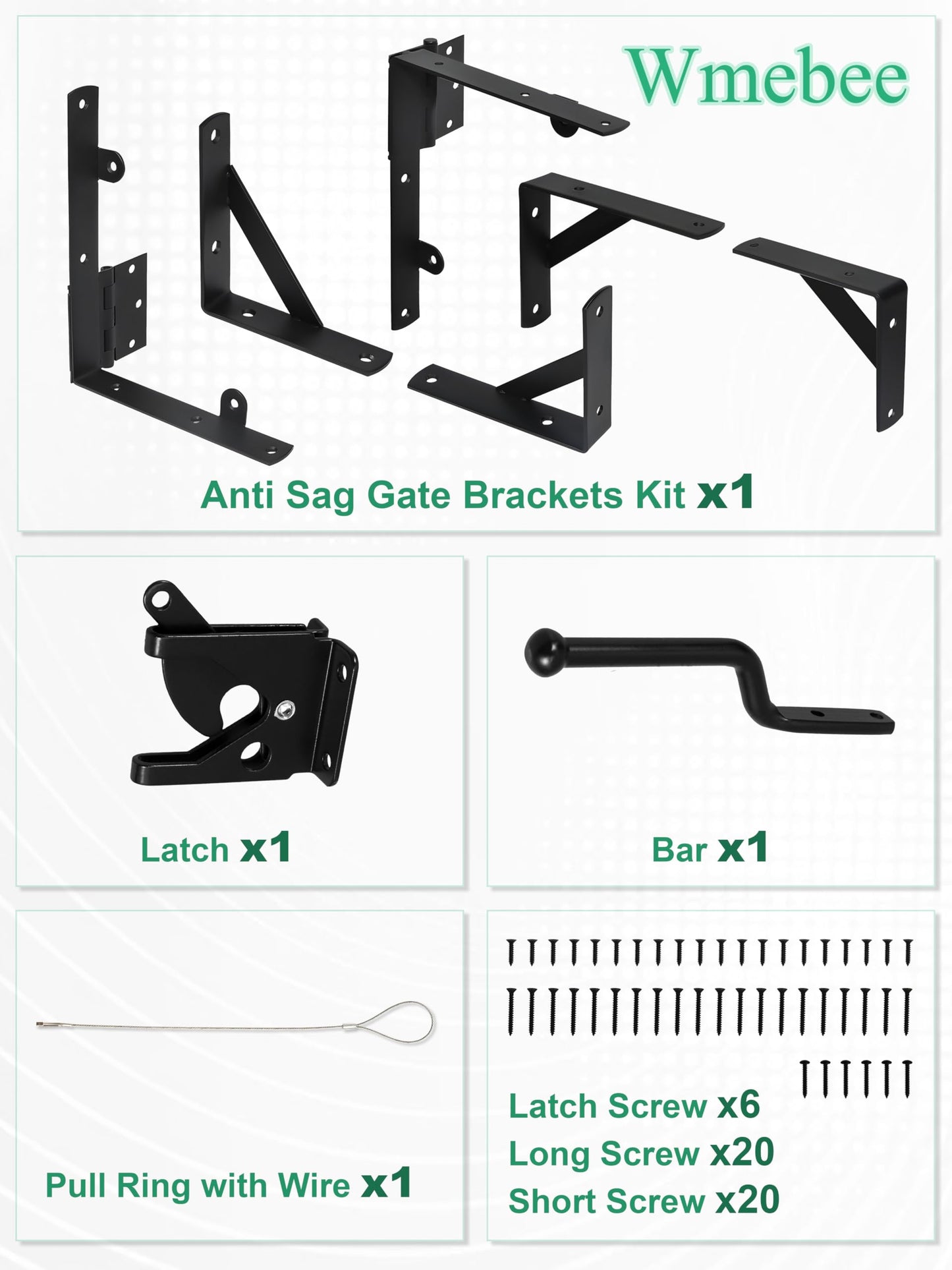 Wmebee Anti Sag Gate Kit, Fence Gate Kit Gate Hardware,Heavy Duty No Sag Anti Twist Gate Frame Corner Brace Bracket with Self-Locking Gate Latch for Wooden Fence Gate (1 Door Set)