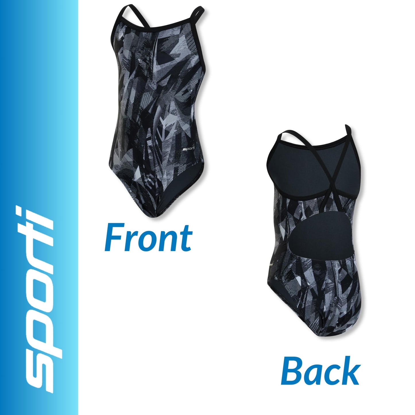 Sporti Athletic One Piece Swimsuit – Thin Strap Comfortable Training Bathing Suit with Durable Lycra Xtra Life Fabric, UPF 50+, Full Coverage for Girls Swim Team and Competitive Swimming - Black - 26