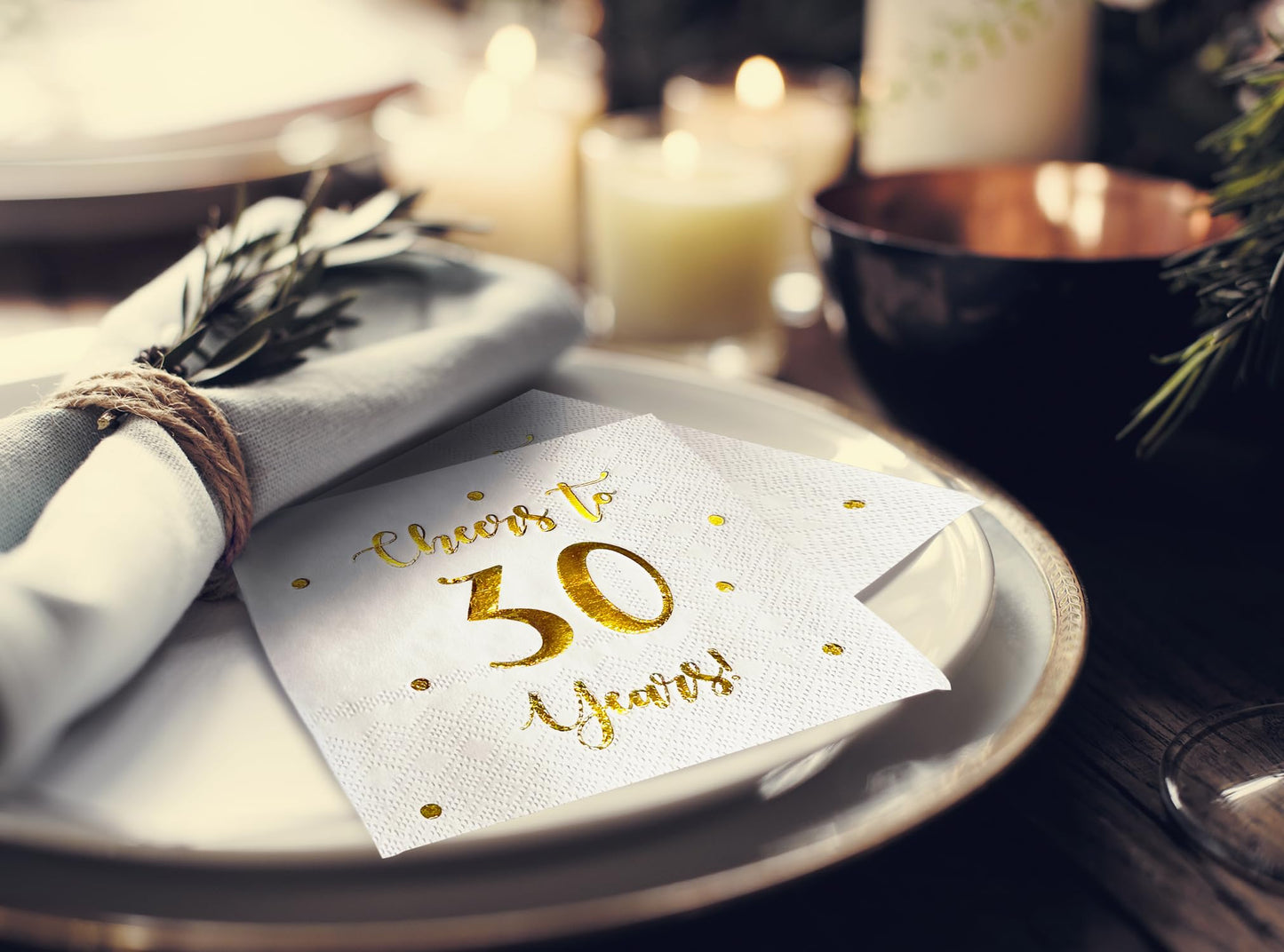 Cheers to 30 Years Cocktail Napkins | Happy 30th Birthday Decorations for Men and Women and Wedding Anniversary Party Decorations | 50-Pack 3-Ply Napkins | 5 x 5 inch folded (White)