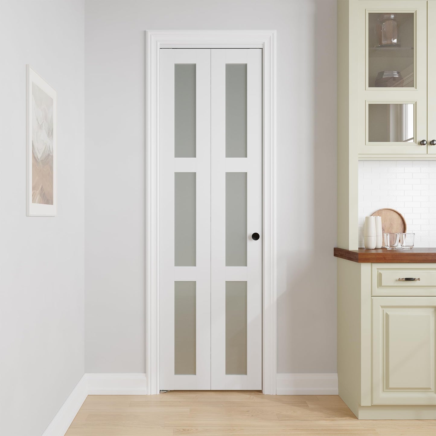COSHOMER Bifold Doors for 24" x 80" Opening, 3-lite Tempered Frosted Glass Closet Folding Doors with Hardware kit Included, Easy Assembly, White