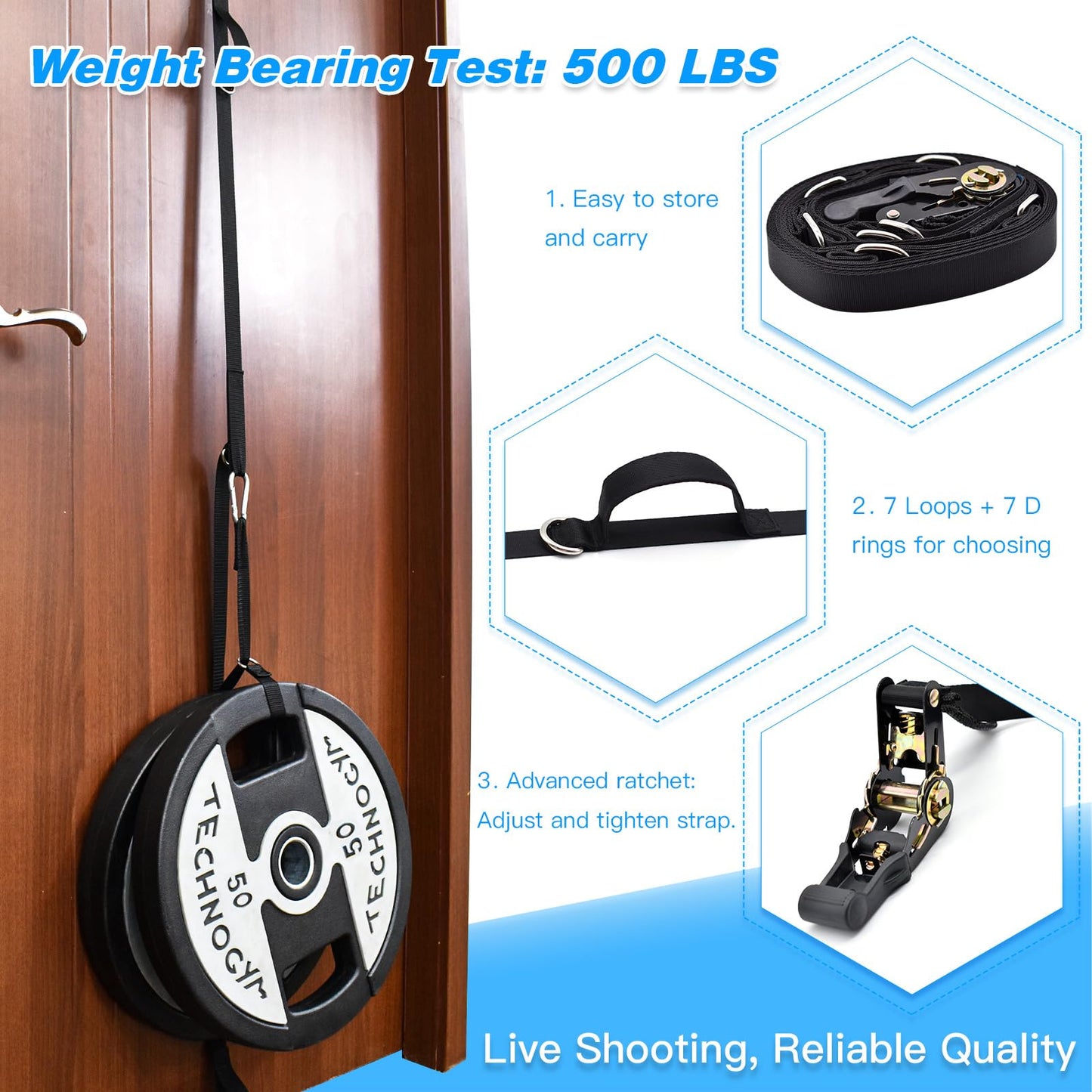 Brebebe Upgrade Door Anchor Strap for Resistance Bands Exercise, Multi Points Anchor Straps with 7 Loops+ 7 D Rings, Home Gym Workout Equipments with Ratchet Adjust Tighten Straps Not Loose, Sturdy