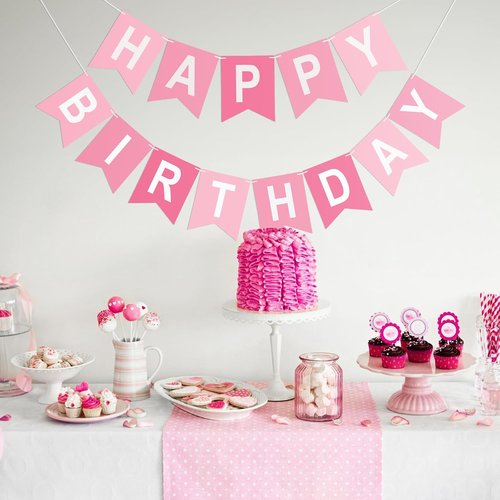 Happy Birthday Banner - Pre-Strung Party Decoration for All Ages | Pink Hanging Sign