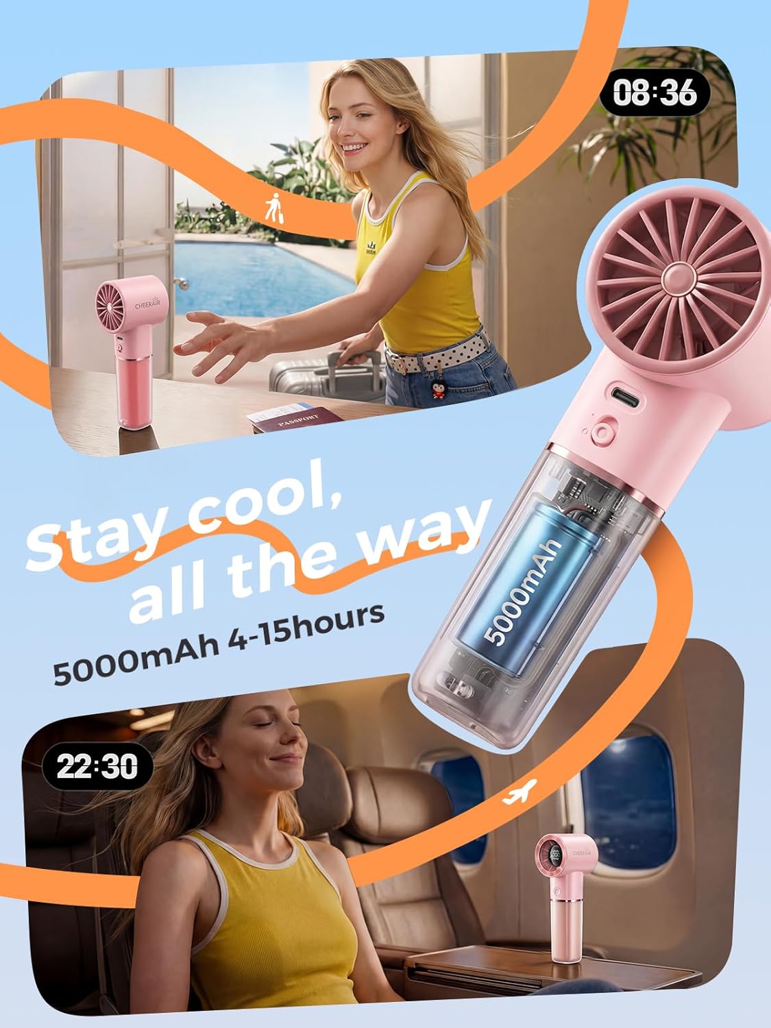 Skiennix Handheld Portable Fan - 6-Speed Mini Personal Fan with 5000mAh Battery | Ideal for Travel & Camping