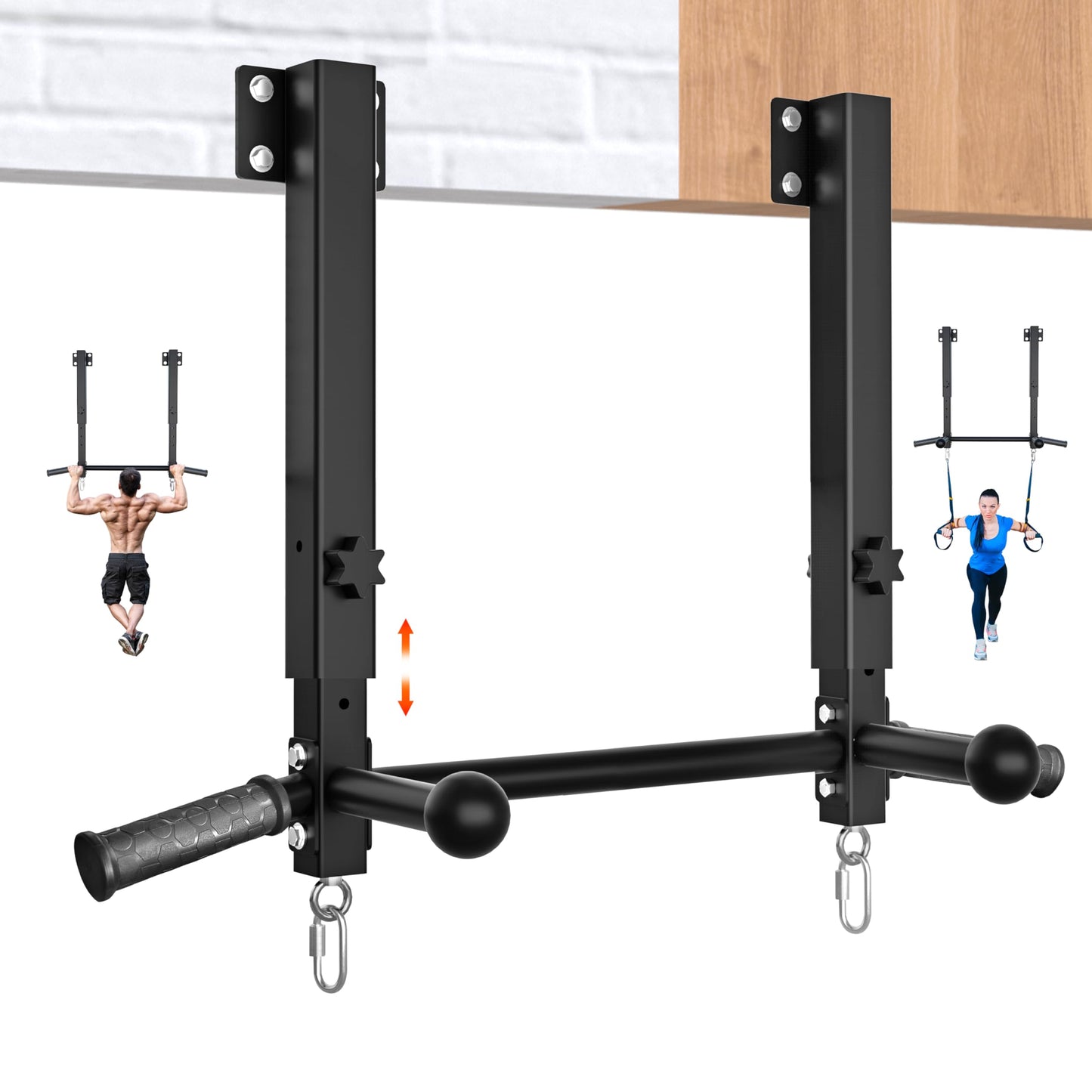 Upgraded-Joist Mounted Pull Up Bar, 800 lbs Heavy Duty Wall Mounted Chin Up Bar, Adjustable Height Pullup Bar for Garage, Basement, Backyard, Beam and Rafter Mount, Easy Installation, Ideal for Multiple Grip Options