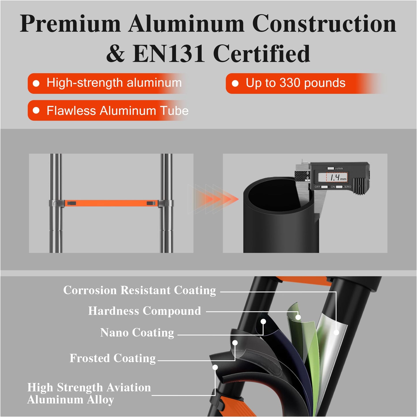 Telescoping Ladder Extension Telescopic Collapsible - 16.5 FT Rv Telescope Foldable Extendable Tall Compact Aluminum Ladders - for House Roof Travel Trailers Adjustable Retractable - 330lbs Capacity