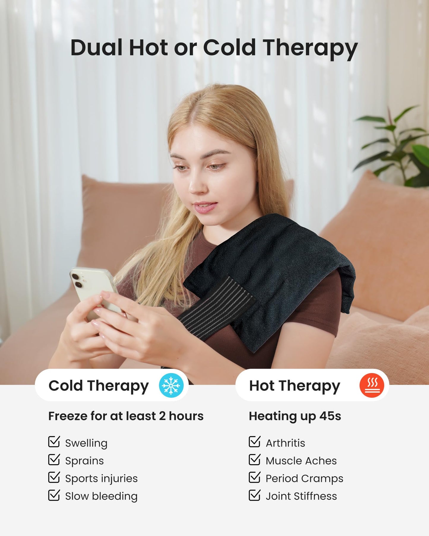 Koonie Extra 2 Large Ice Packs for Back Pain Relief with Extension Strap, Cold and Hot Packs for Injuries, Reusable Lower Back Ice Pack Wrap for Lumbar Surgery, Sciatica, Herniated Disc, Coccyx Pain