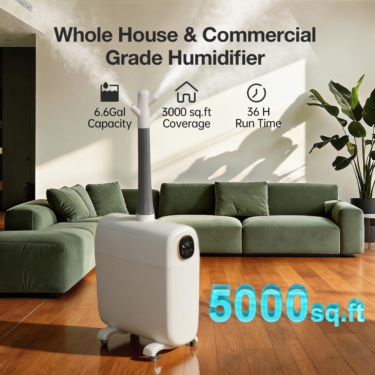 Lacidoll Humidifier Large Room 25L/6.6Gal,3000 sq.ft Commercial Whole House Humidifier,Top-Fill Humidifiers for home with Extension Tube, Ideal for Plants, Office, Warehouse & Greenhouse