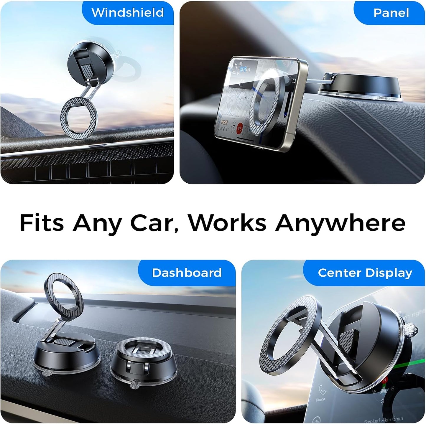 ACMEZING [78+LBS 2400gf 360 17-12 NeverFall Car Phone Holder for MagSafe Ultra Grip | Magnetic Power] Foldable Car