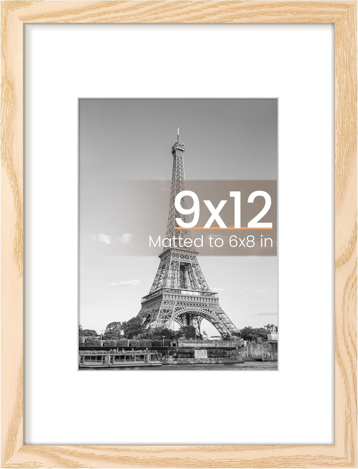 Upsimples 9x12 Picture Frame - Versatile Display for 6x8 Photos with Mat or 9x12 Without - Natural Finish