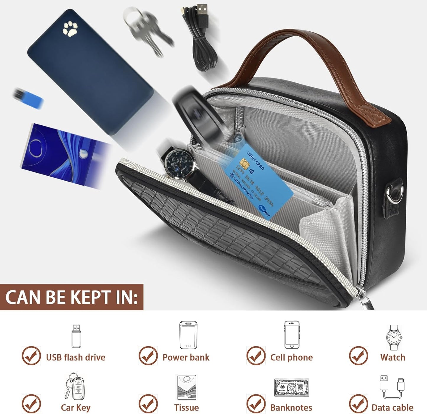 Tanmqin Commute, Electronic Organizer with Shoulder Strap, Premium Mixed-Fabric Accordion Tech Pouch for Travel & Large