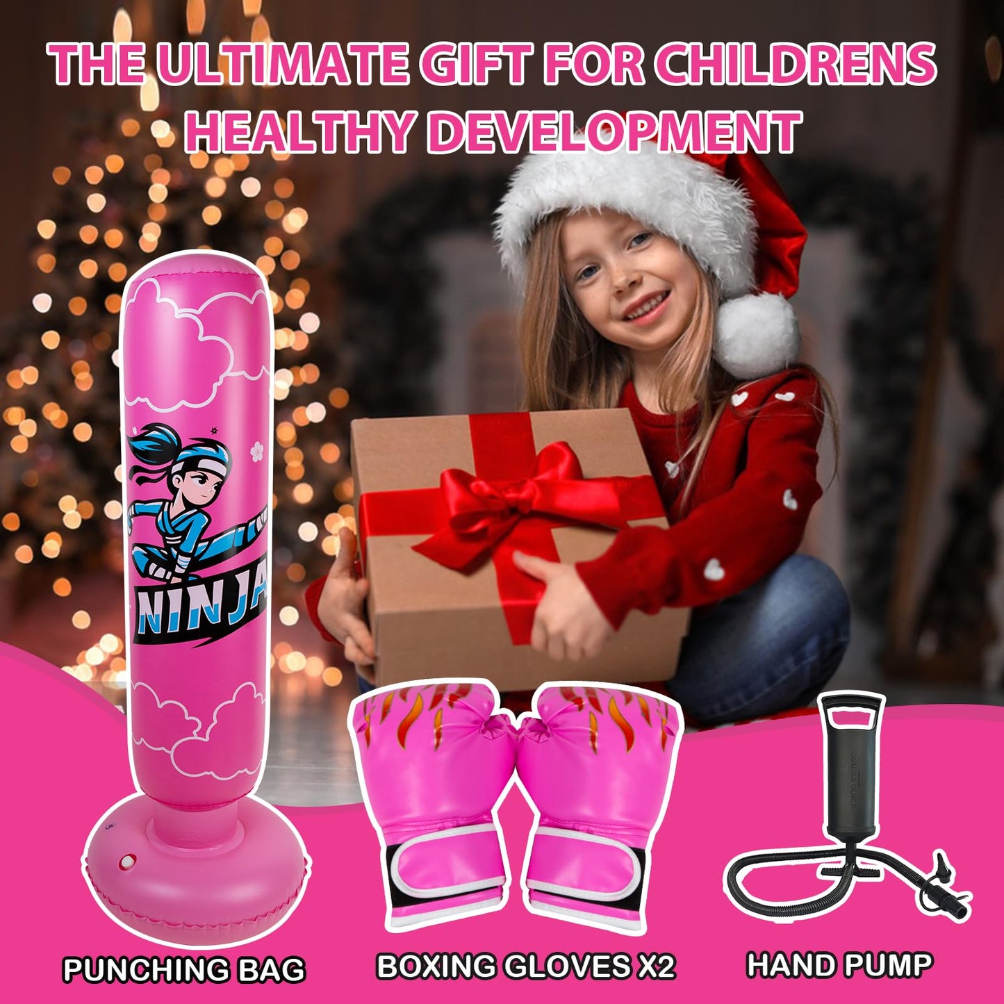 Onirii Kids Inflatable Punching Bag,66 Inch Large Stable Kids Inflatable Boxing Bag Toy Set with Gloves,Great Gifts for Boys & Girls Age 6-12 for Taekwondo,MMA and Practicing Karate