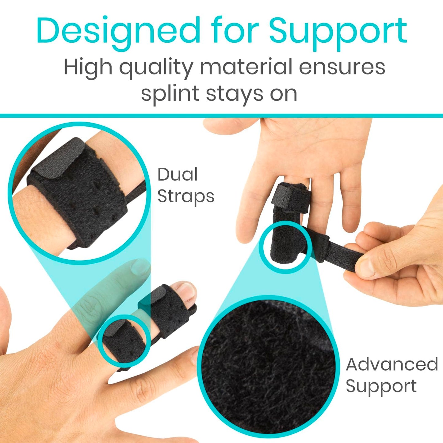 Vive Finger Splint (2 Pack) - Universal Finger Straightener - Broken and Trigger Finger Splints - Brace for Arthritis Pain and Support - Sprain Relief for Middle, Index, Ring, Pinky Fingers (Black)
