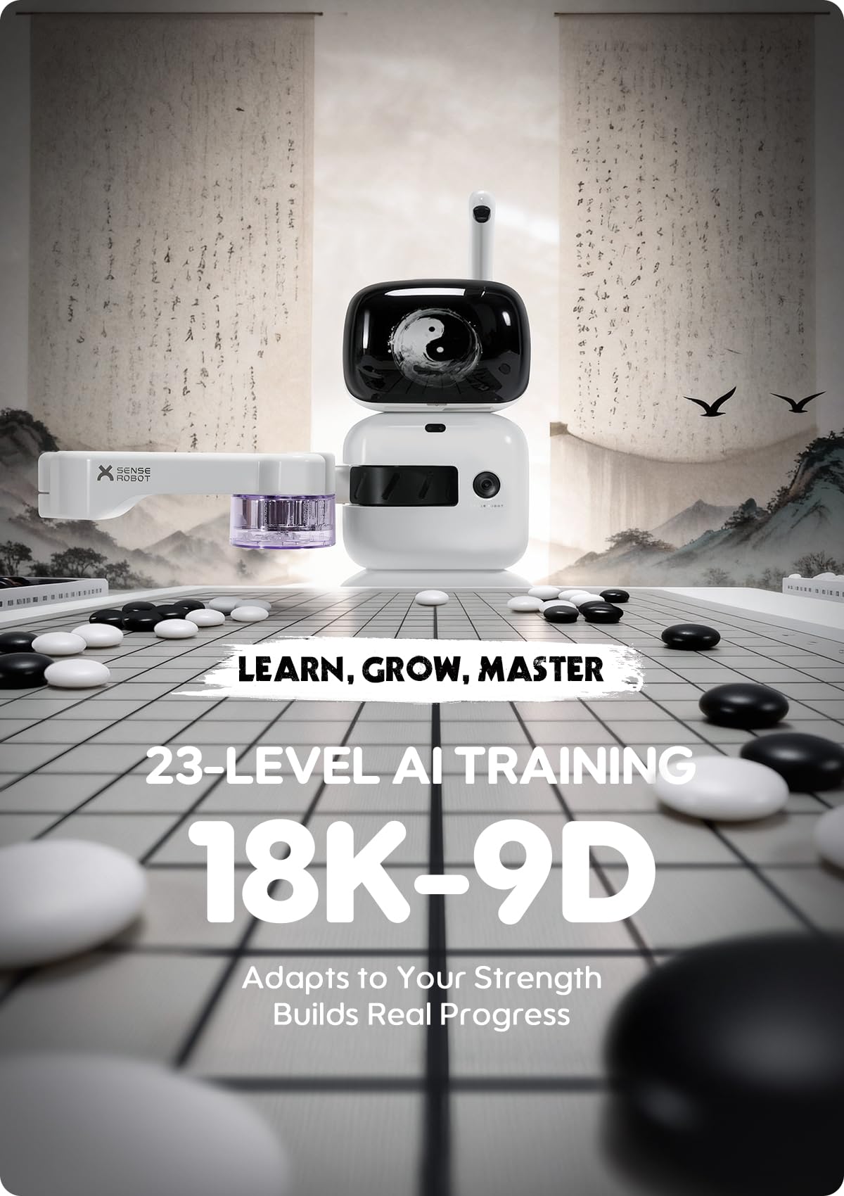 Sense Robot Go Professional – AI Smart Go Board with Robotic Arm, 23-Level AI for All Skill Levels, Apex Duel, Real-Time Game Review, Wi-Fi OTA Updates