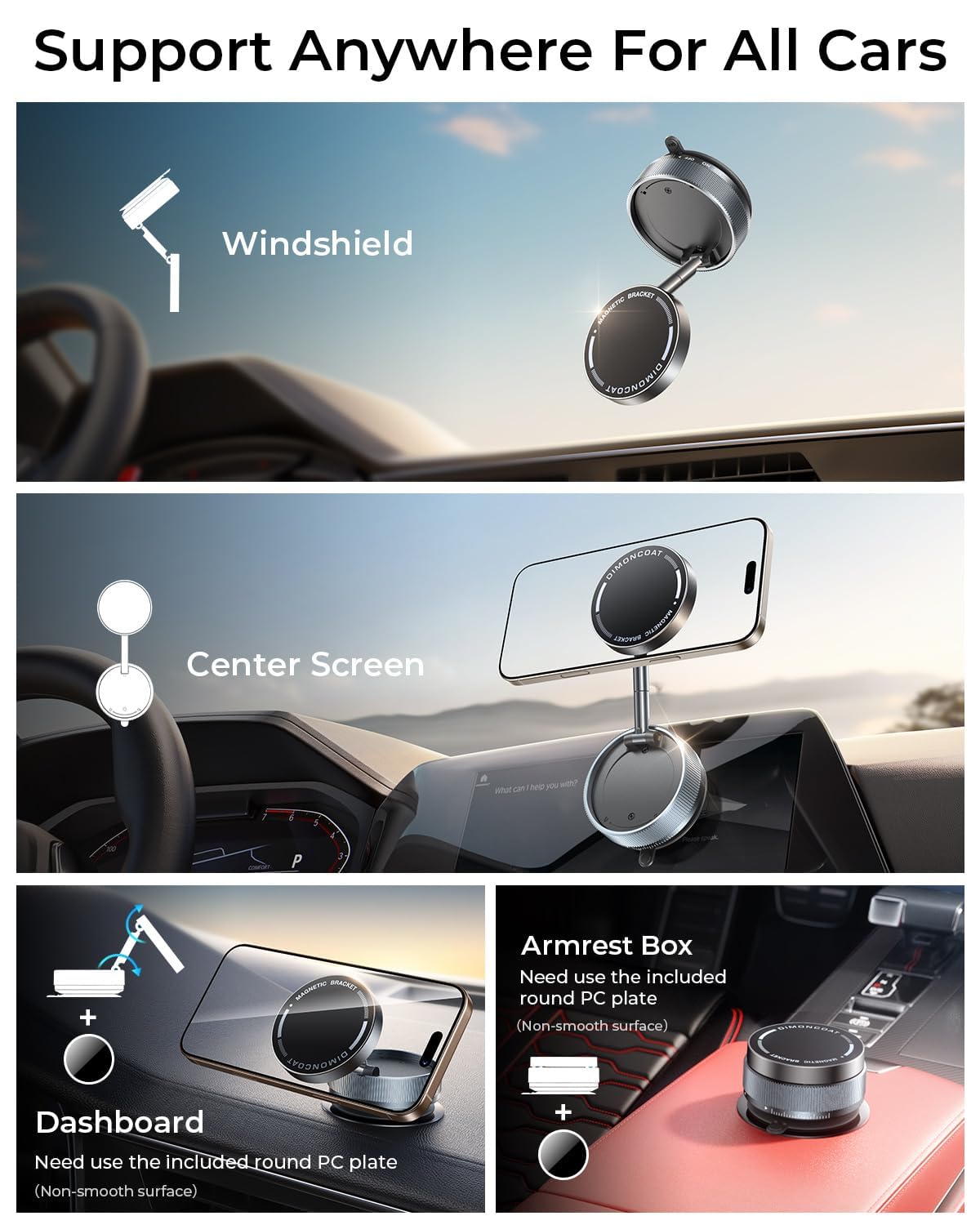 Upgraded Vacuum Magnetic Phone Holder Stand [89+LBS Strongest Suction & 24*N55 Ultra Magnetic] 360° Adjustable Car Phone Mount for MagSafe Suction Cup, Compatible with Car/Gym/Mirror for iPhone 17 16