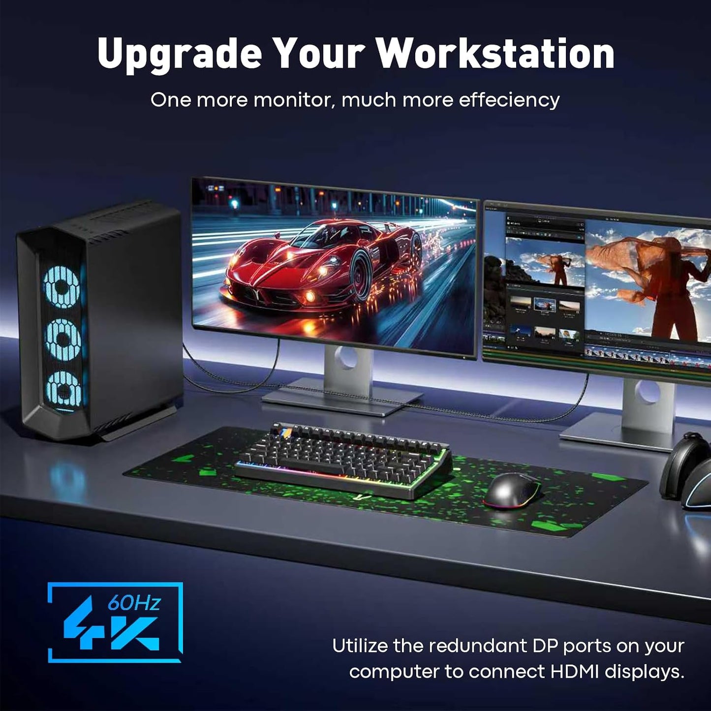 10FT 4K@60Hz/ 2K@120Hz, 1.2 1.4 Reborn DisplayPort to HDMI Cable - Unidirectional Display Port Source to HDMI Screen