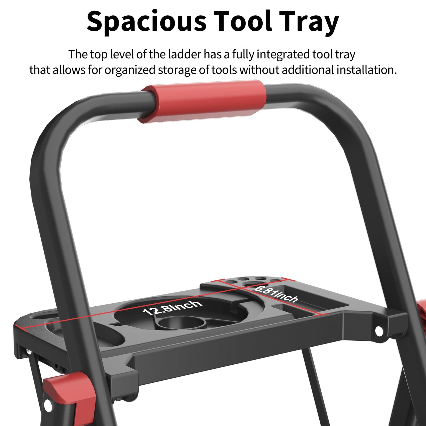 DIAMONDFORGE 5 Step Foldable Ladder with Multifunctional Tool Tray, Iron, Platform Ladders Stepstools, Folding with Non-Slip Pedals, 800 lbs Bearing Capacity for Adults/Home/Kitchen, Black Red