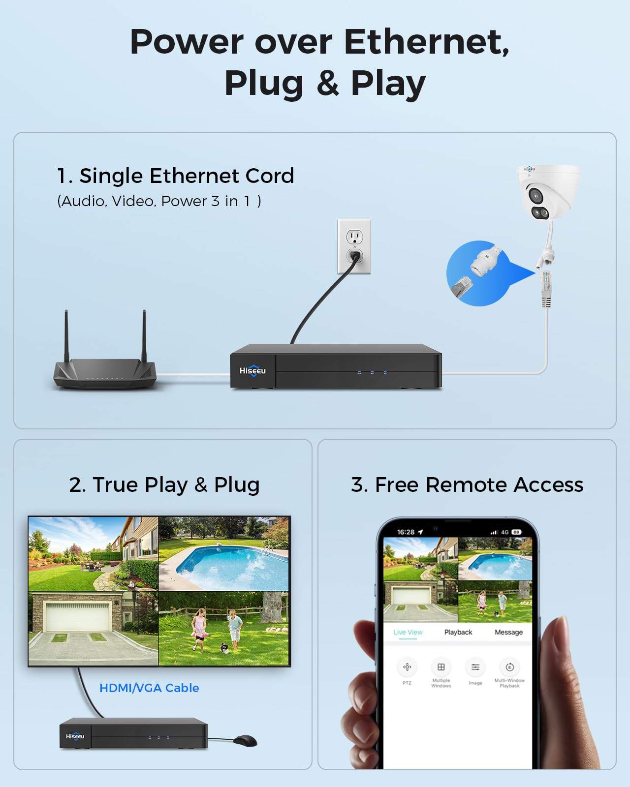 【121°Wide View+4K HD】 Hiseeu 4K Security Camera System, 8 Pcs 8MP PoE Security Camera Outdoor&Indoor, No Monthly Fee, Human Vehicle Detect, Smart Playback, 2TB Hard Drive for Surveillance 7/24 Record