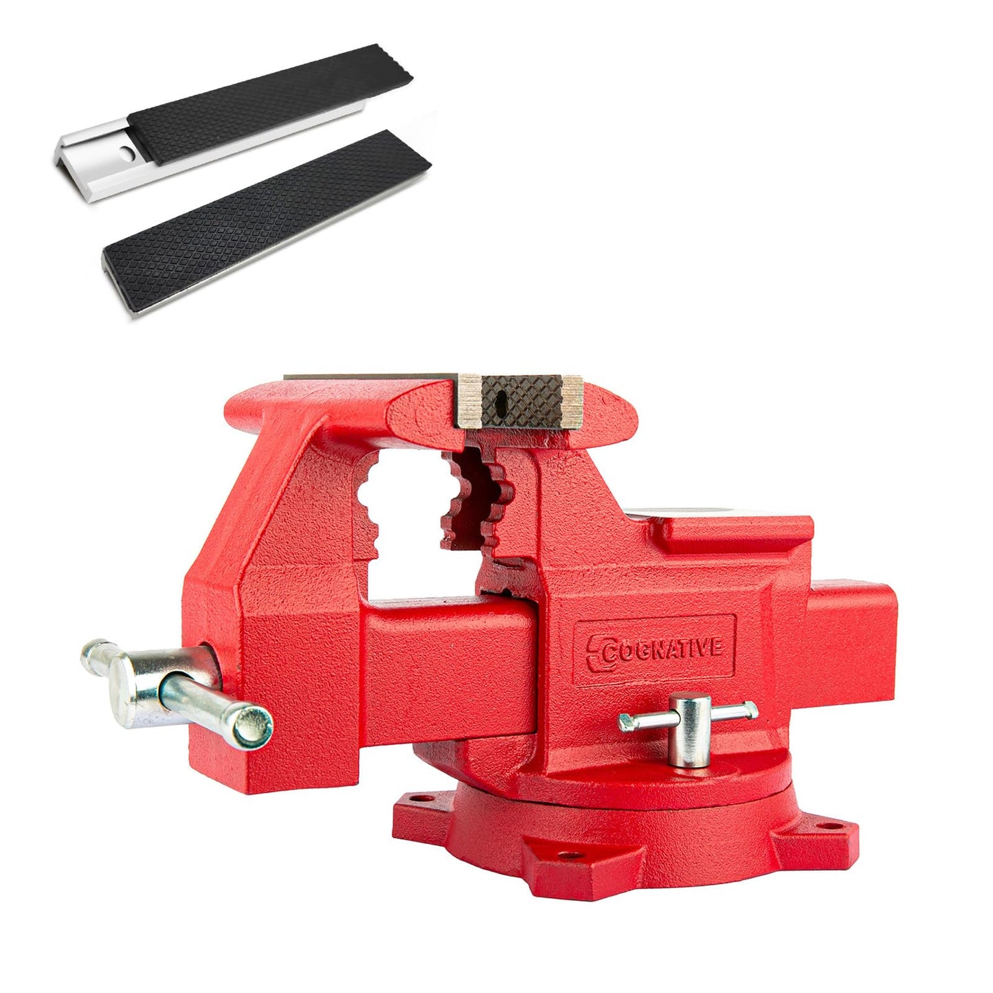 COGNATIVE 6.5" Heavy-Duty Ductile Iron Bench Vise 360° Swivel Bench Vise with Anvil, Red and 6" Vise Jaws