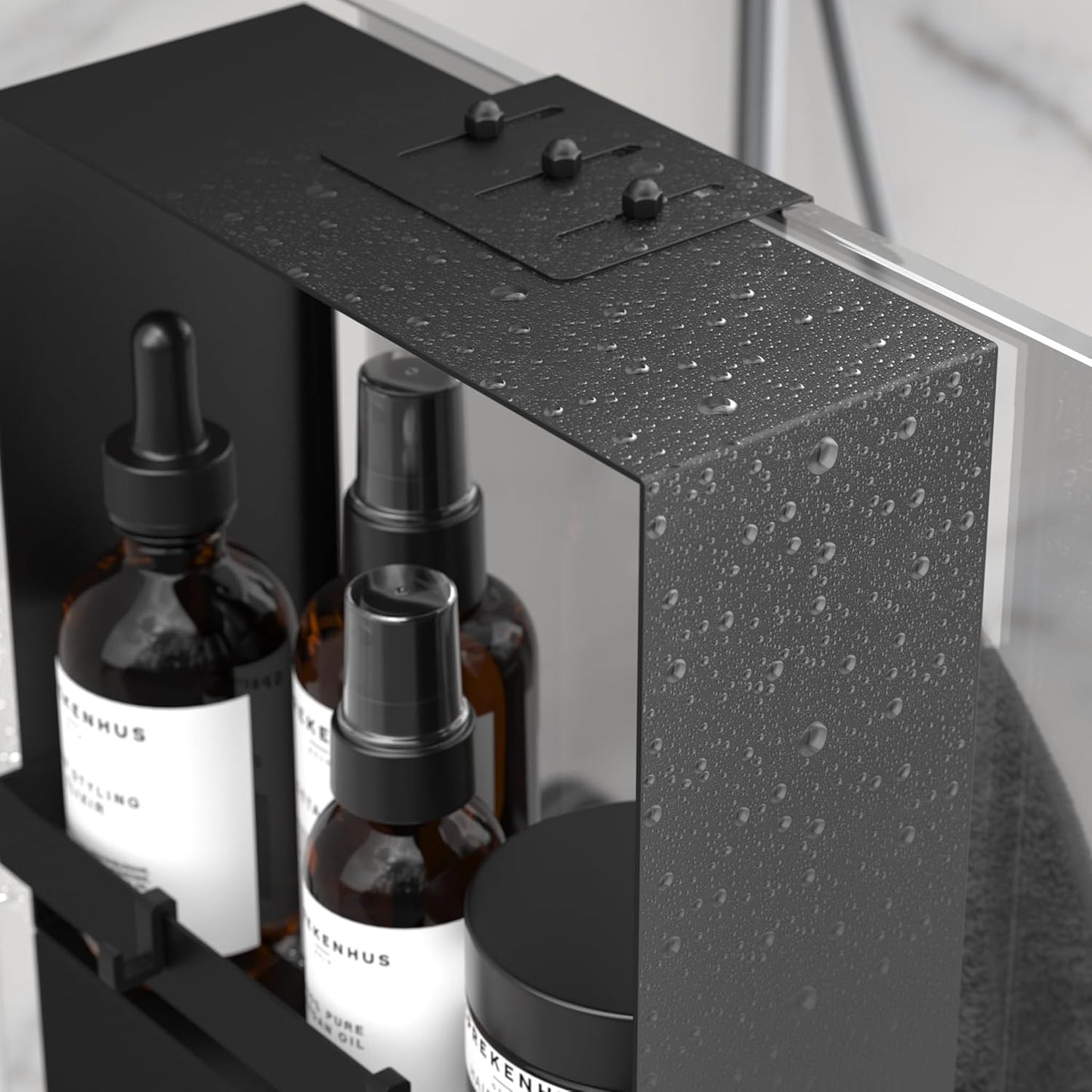 Skiennix Over The Glass Shower Caddy - 2-Tier Rustproof Stainless Steel Organizer with Hooks & Suction Cups | Black