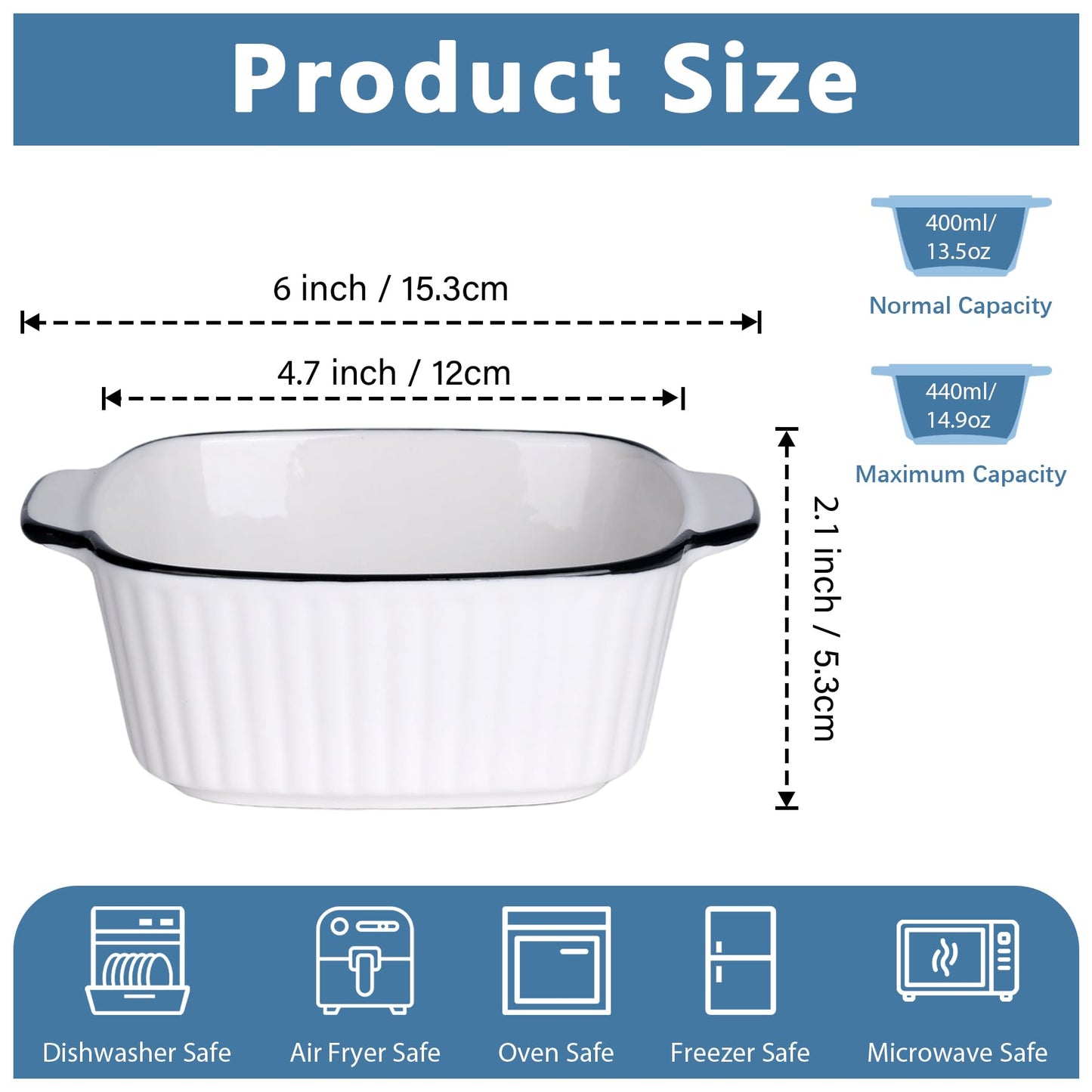 Vitrignis Mini Ceramic Baking Dishes Set Of 4-400ml Small Square Lasagne Dish For Air Fryer, Baking Dish, Pie Dishes For Oven - Small For Lasagne, Tiramisu, Baking Mould