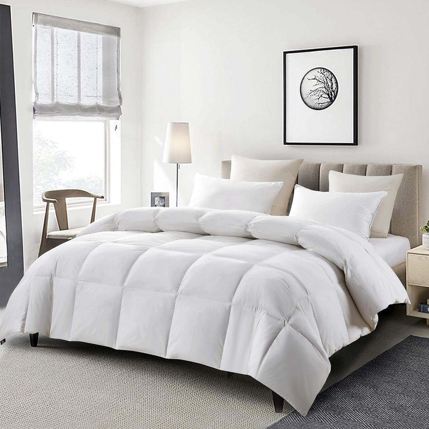 Serta Goose Feather Down Comforter - Luxurious Hypoallergenic Twin Size Duvet Insert | 100% Cotton, Medium Warmth, White 68 x 90 Inch
