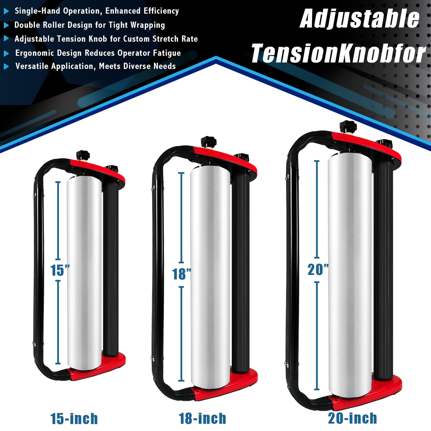 Ergonomic Stretch Film Dispenser - Reduces Operator Fatigue, Shrink wrap Handle for Warehousing, Logistics, Pallets, Commercial, and Home Use (18-in Dispenser for 18-in Stretch Film)