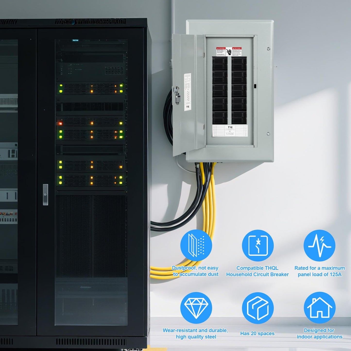 THQL Circuit Breaker Panels,20-Space, 125A Circuit Breaker Distribution Box, 120V/240V Circuit Breaker Electrical Enclosure,Indoor Main Lug Load Center