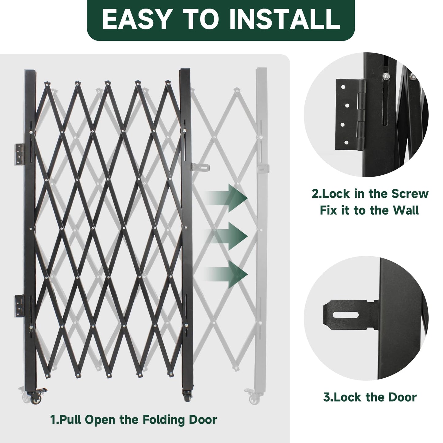 SGOLAN Single Folding Security Gates 72" W x 62" H Accordion Door, Metal Expandable Fence 360Rolling Expanding Outdoor Security Scissor Gate for Courtyards, Garages, Gardens