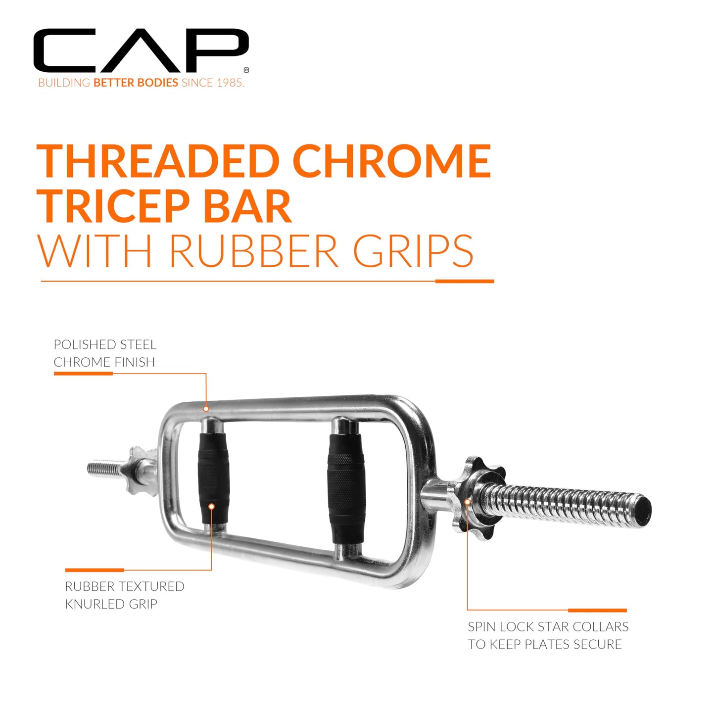 CAP Barbell 34in Regular Threaded Triceps Bar with Rubber Grips | 1 - Inch Diameter, Black