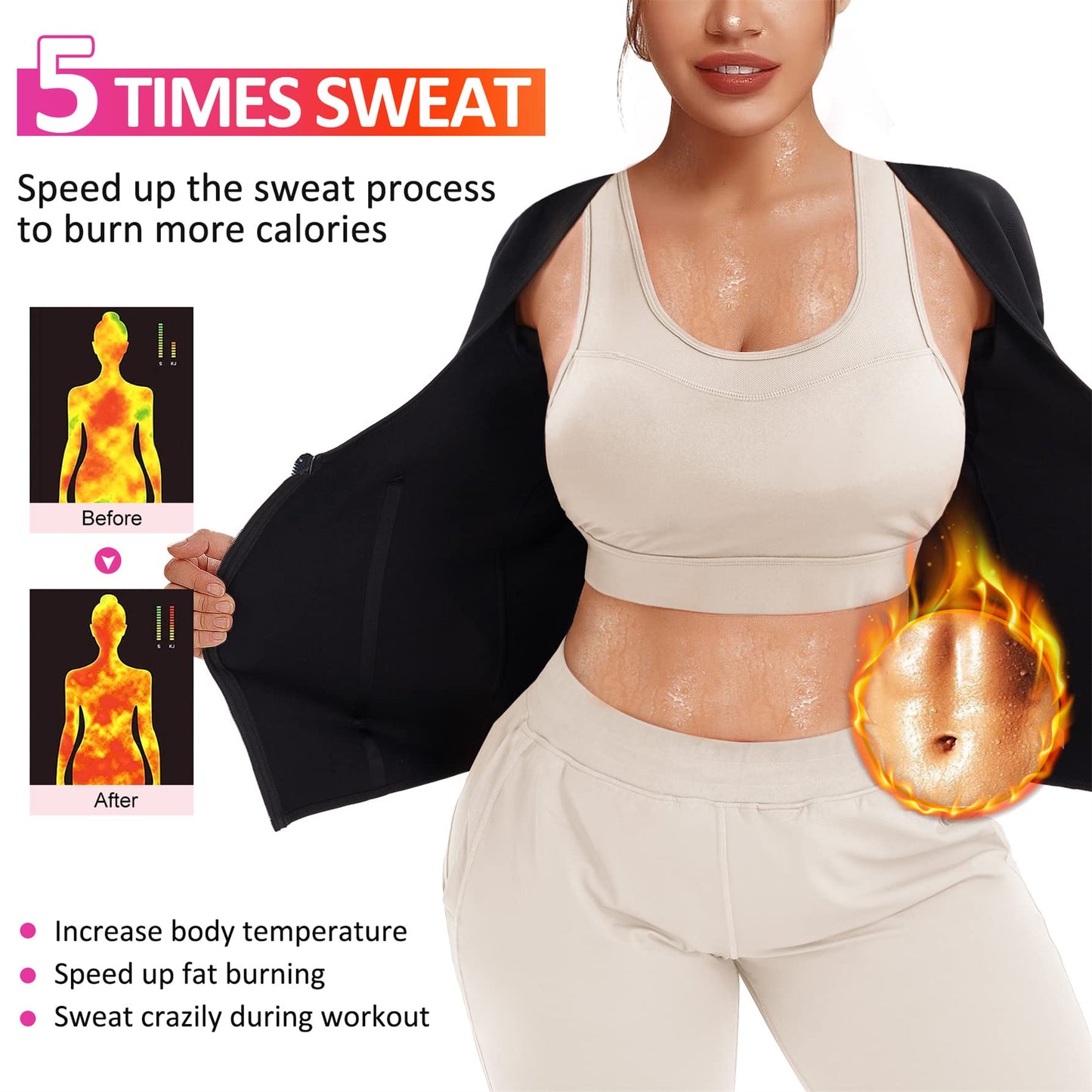 Eleady Women Waist Trainer Corset Trimmer Belt Neoprene Sauna Sweat Suit Zipper Body Shaper with Adjustable Workout Tank Tops (Black, Small)