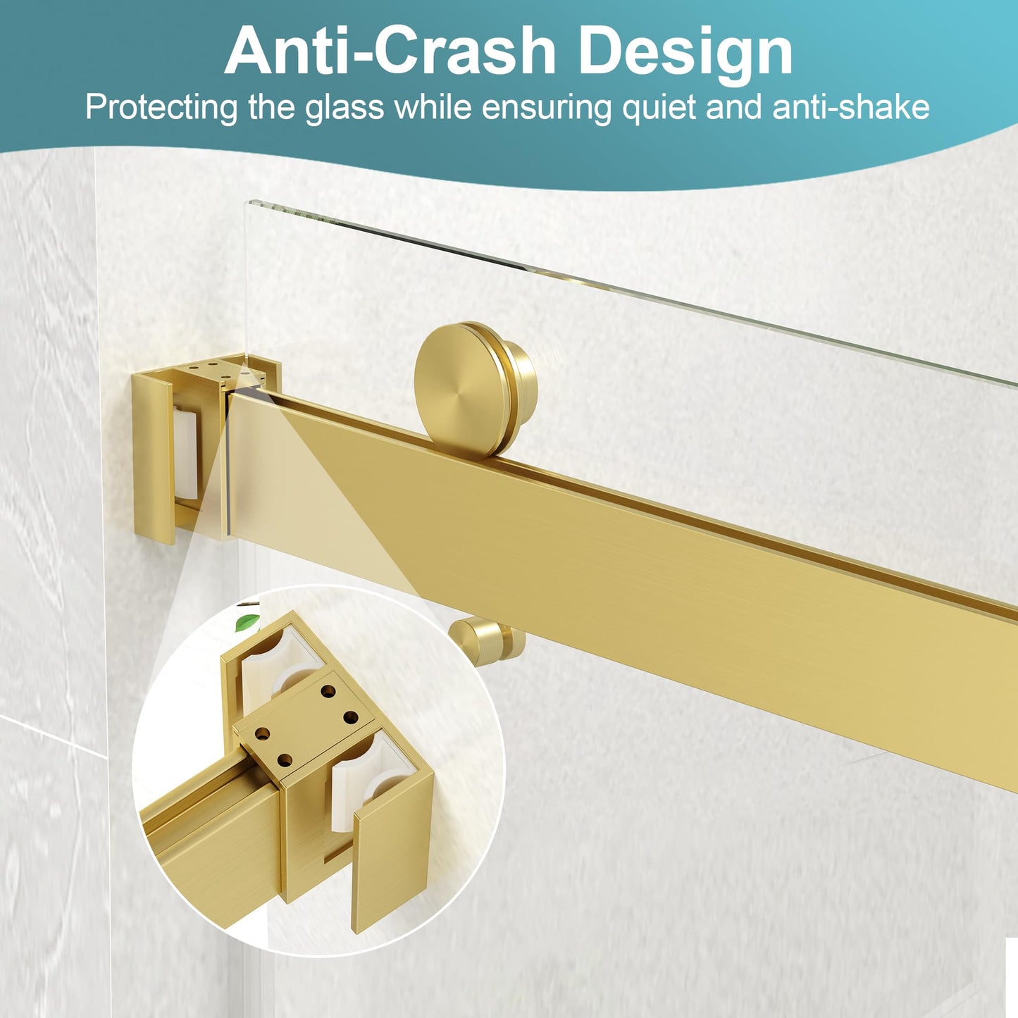 KPUY Frameless Shower Door, 43-48" W x 76" H Double Sliding Glass Shower Door, 1/4" (6mm) Thick Tempered Clear Glass with Explosion-Proof Film Nano Coating, Brushed Gold