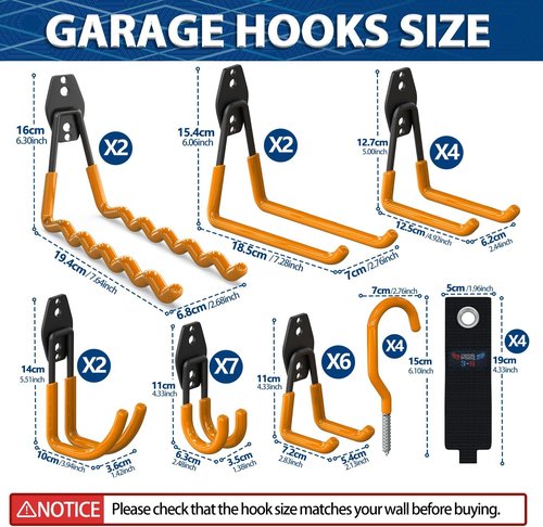 Heavy Duty 31-Pack Garage Wall Hooks - Anti-Slip Steel Storage for Ladders & Yard Tools | Orange