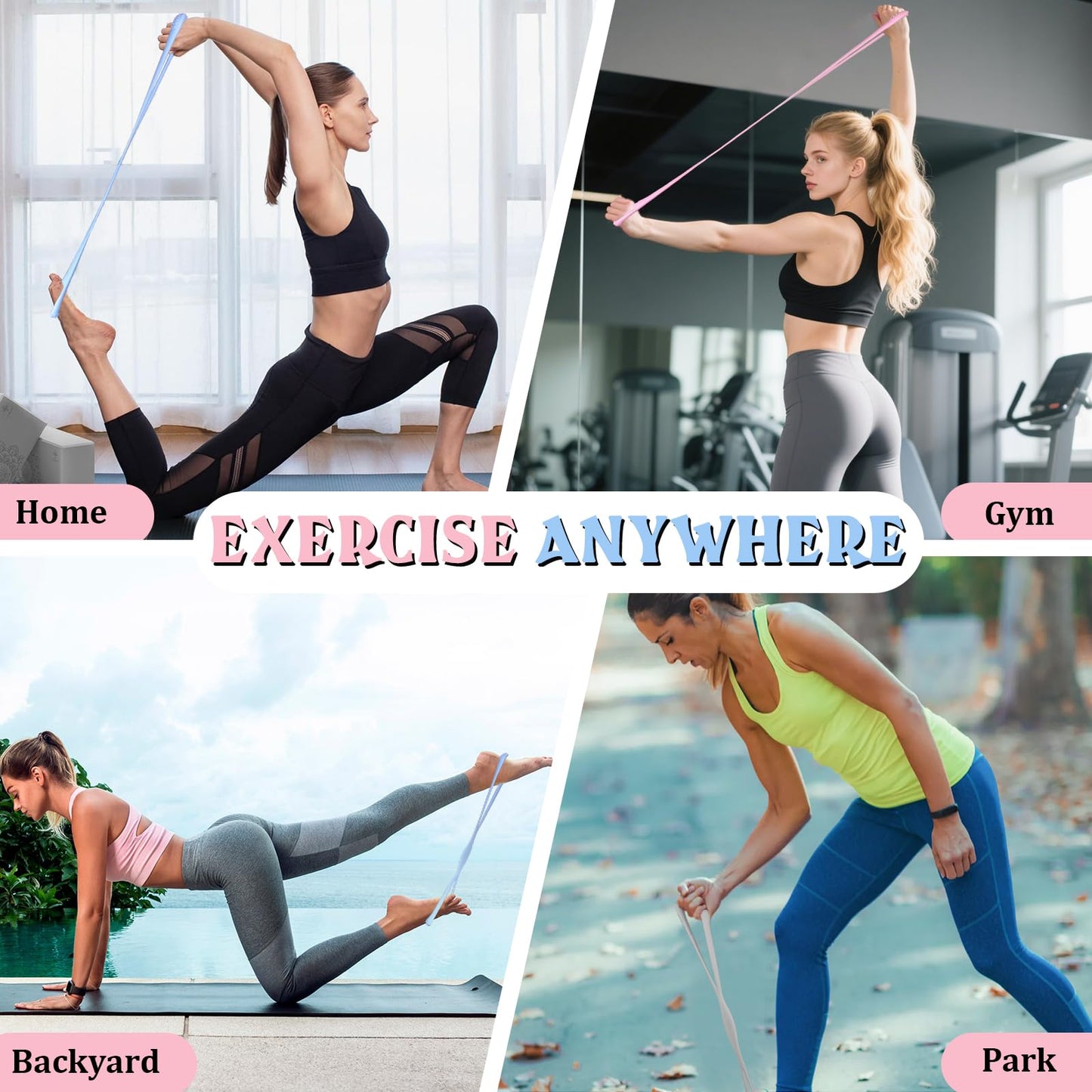 Plman 3PCS Figure 8 Resistance Bands for Women Men, Figure 8 Fitness Resistance Band, Resistance Bands with Handles, Exercise Equipment for Yoga, Pilates, Physical Therapy (15 lbs, 25 lbs, 35 lbs)