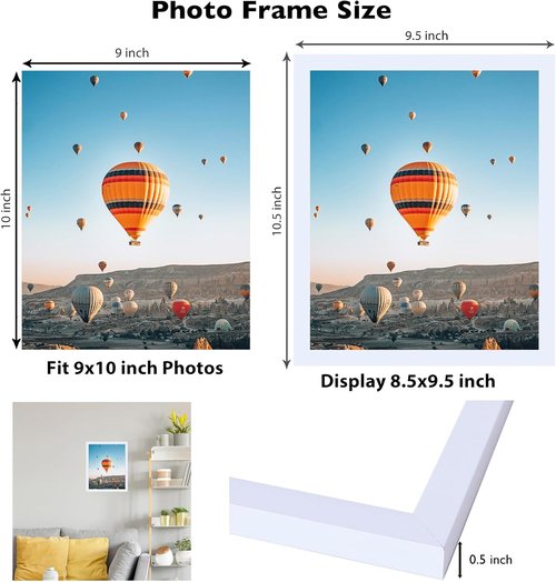 JCJMY 9x10 Picture Frame - White Wall Hanging & Tabletop Display | Shatter-Resistant Plexiglass