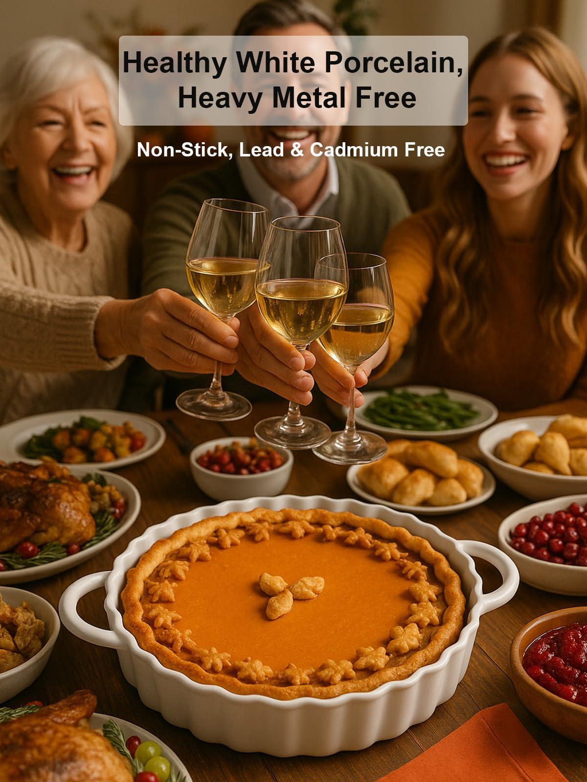 Yamteck 10×2in Deep Ceramic Pie Pan with Handles for Pie Quiche Tart Baking. Easy to grip, Lead-Free. Casserole Lasagna Dish for Thanksgiving Christmas Wedding Gift. Microwave, Dishwasher, Oven Safe