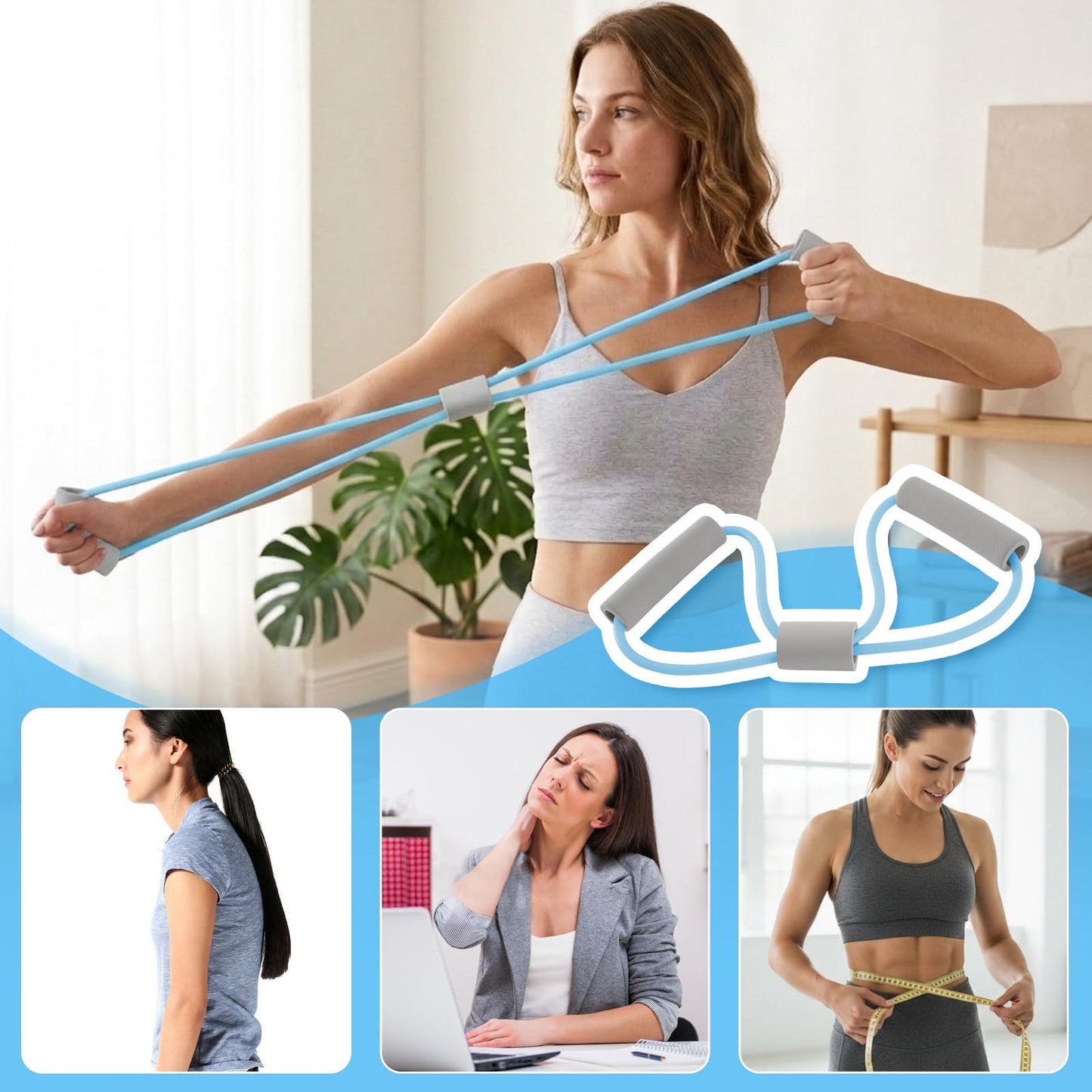 Asnomy Band Set – 8-Tubes Pedal Resistance Band with Handle, Ankle Resistance Band with Figure 8 Resistance Band for Strength Exercises, Training for Stretching The Abdomen,Waist,Arms and Legs