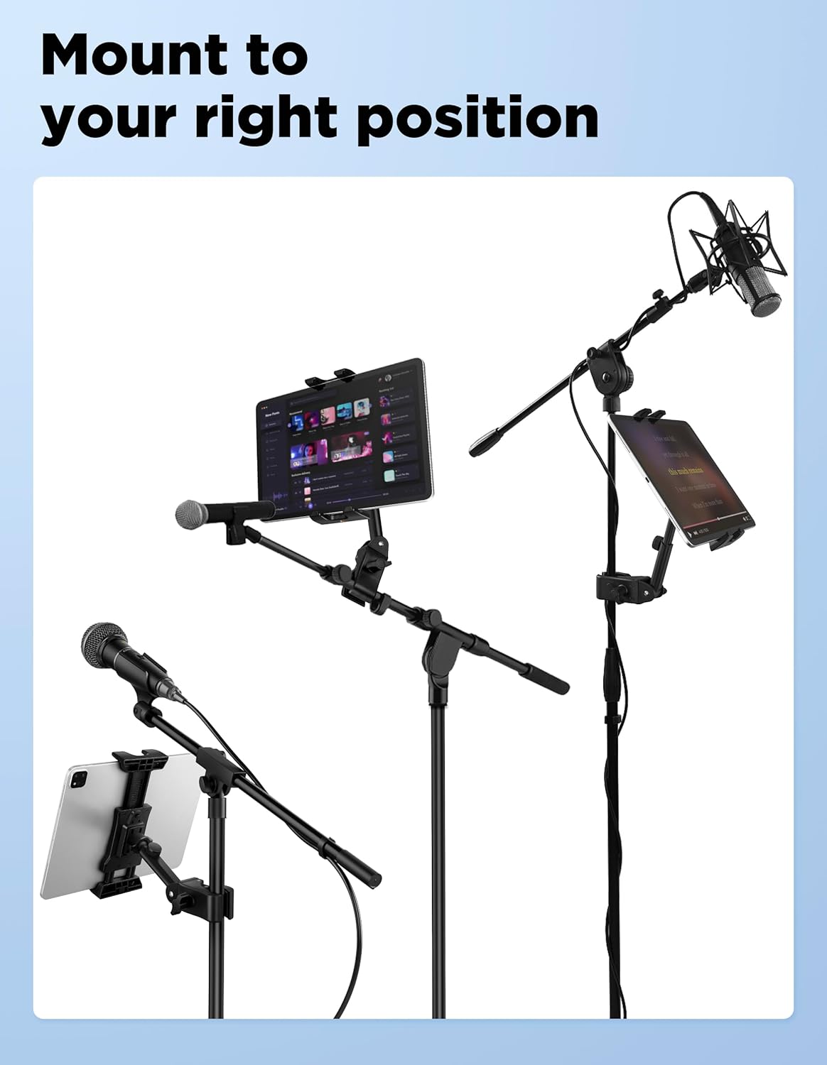 LZSIG 4.7-13.5" Tablet Holder for Mic Stand with Power Bank Clip - Adjustable iPad/iPhone Mount for Music Stand