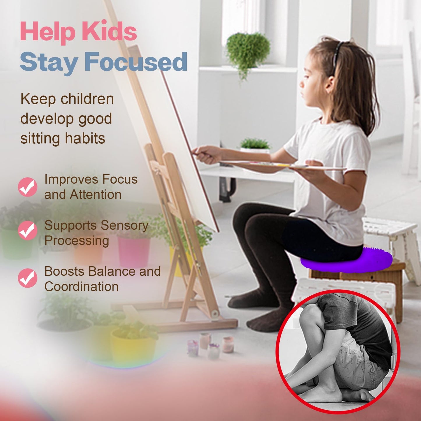 kisnbld Wobble Cushion, Extra Thick Wiggle Seat for Sensory Kids, Non-slip Balance Disc with Inflation Pump for Adults Core Strength, Posture Improvement & Physical Therapy (13.5in/34cm,1pc)