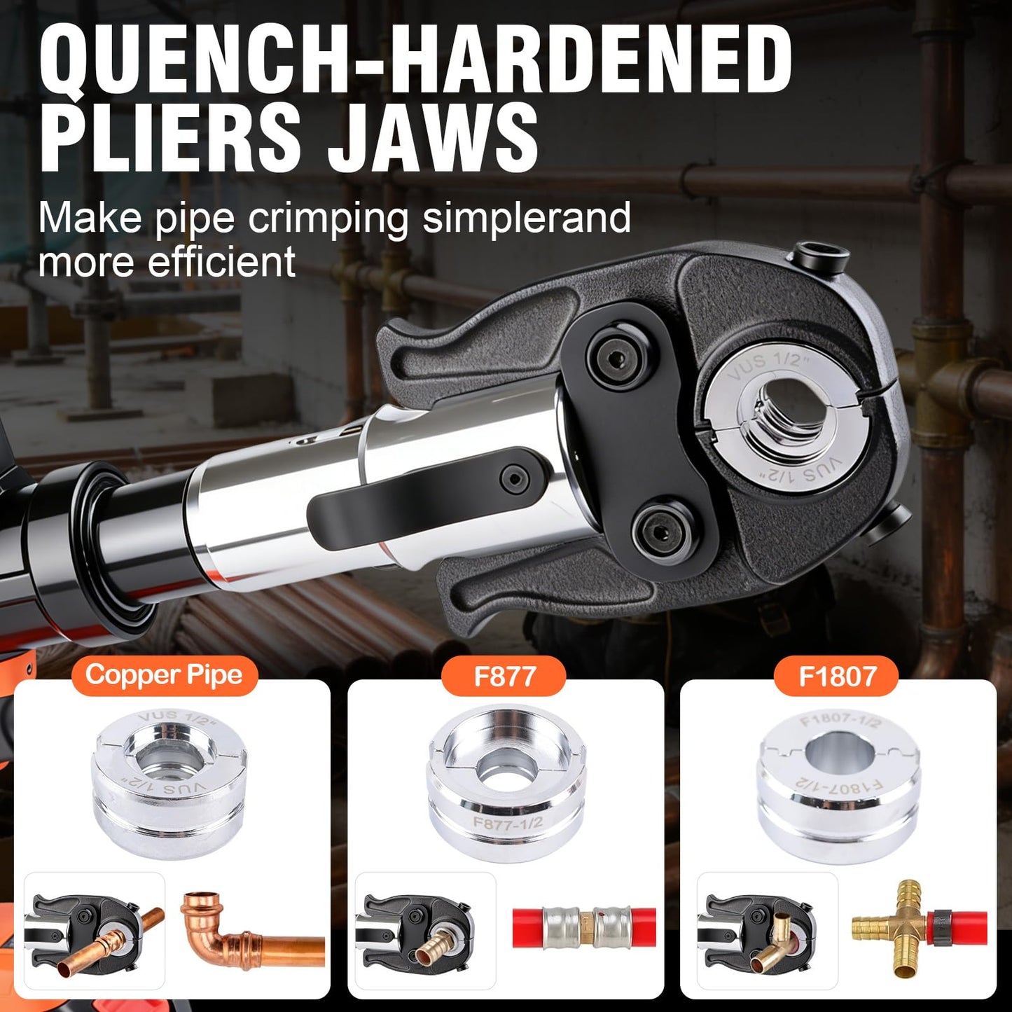 HZLZRZ Upgraded 21V Pro Press Tool Kit Cordless Plumbing Press Tool for Copper and PEX Pipes, Includes 1/2, 3/4, 1” Copper & 3/8”–1” PEX Dies, F877 Stainless Steel Sleeves, 2-Pack 4.0Ah Batteries Case