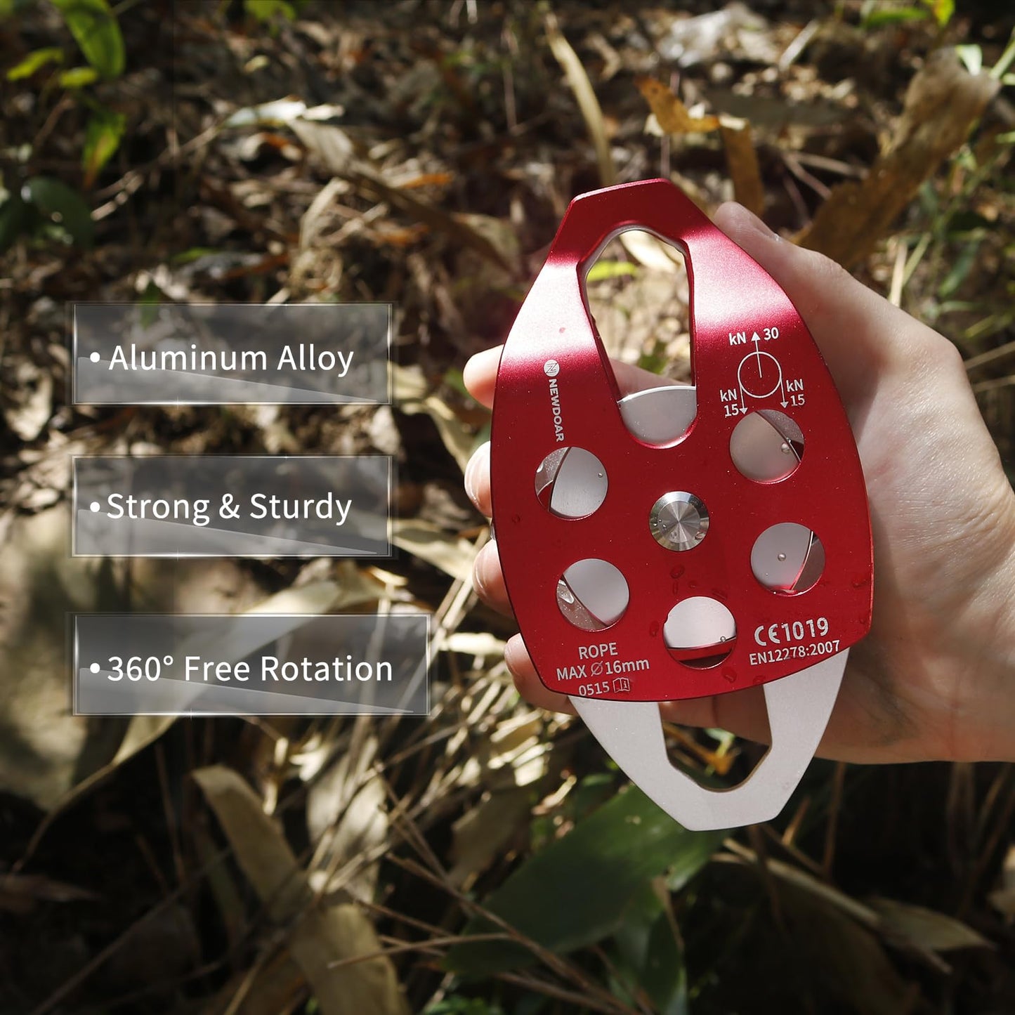 NewDoar 30 KN CE Certified Large Rescue Pulley Double Sheave with Swing Plate for Outdoor Mountaineering Rock Climbing Rescue(Red 2pcs)