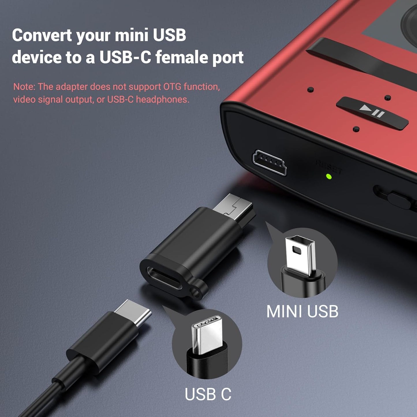 Fidioto 2.0 Cam/MP3 etc.(5 Pack) USB Mini Adapter,USB-C to Mini-USB Adapter, Type C Female to Mini USB Male Converter