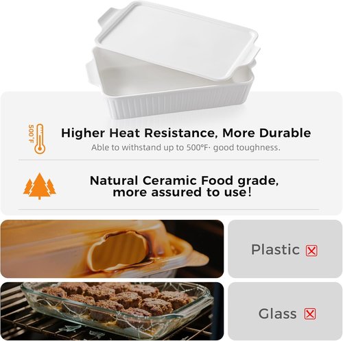 Dizada Large Casserole Dish - 5.2 Qt Porcelain Baking Pan with Lid | Deep 2-in-1 Ceramic Bakeware