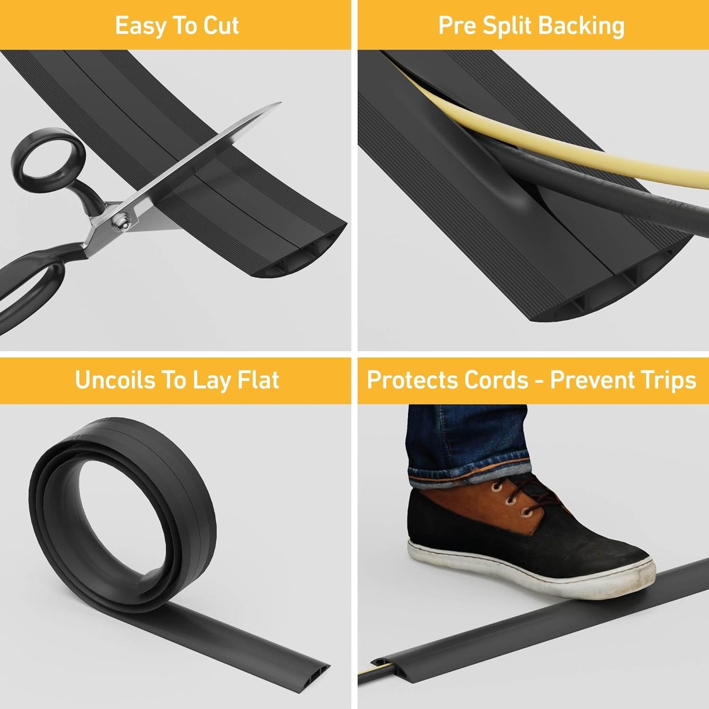 D-Line 6ft 0.63" 0.31" Floor Cord Cover, Cable Protector, Hide Extension Cords, Protect Cords, Prevent Cable Trips