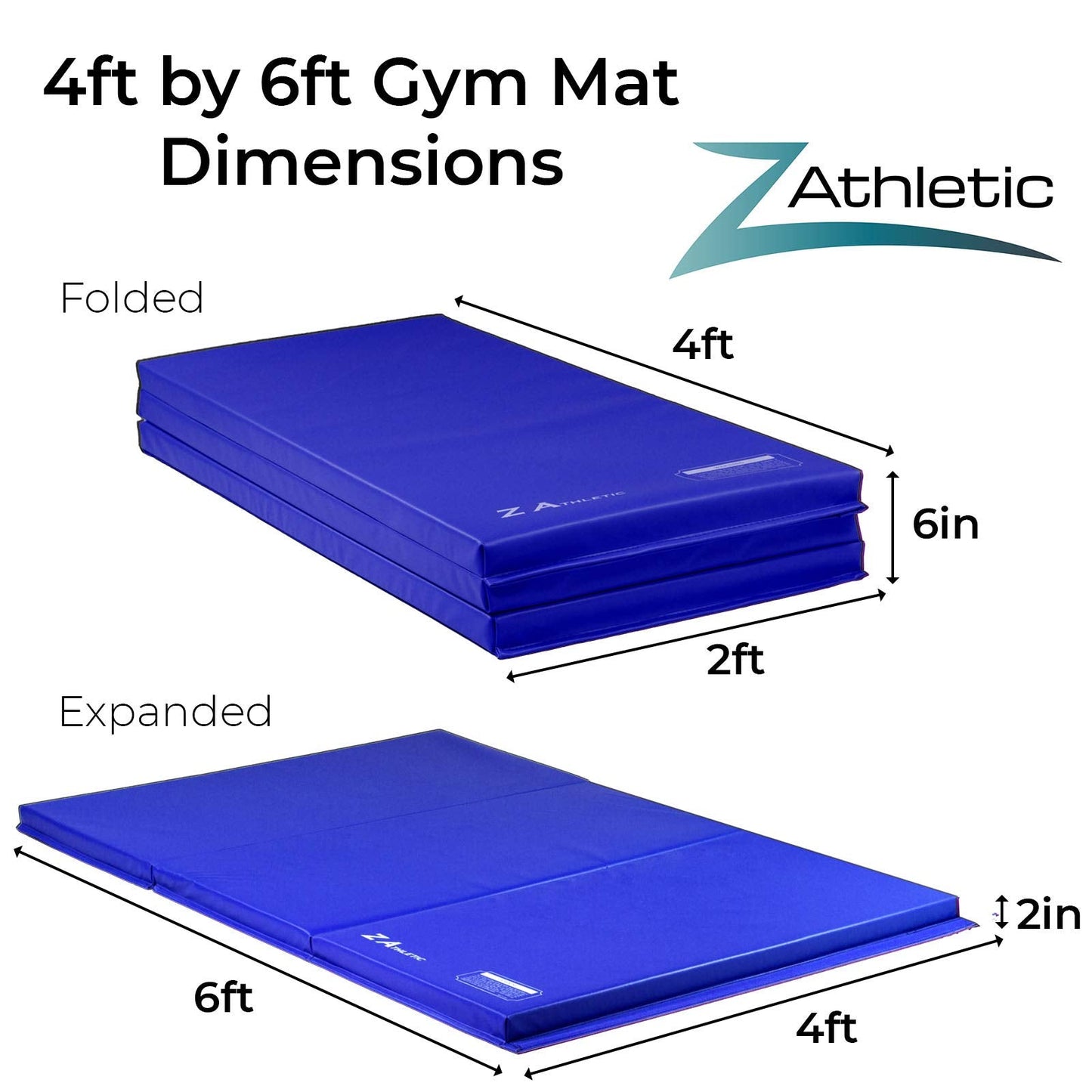 Z Athletic Folding Mat for Gymnastics, Tumbling, Cheerleading, and More, 4 Ft x 6 Ft x 2 In