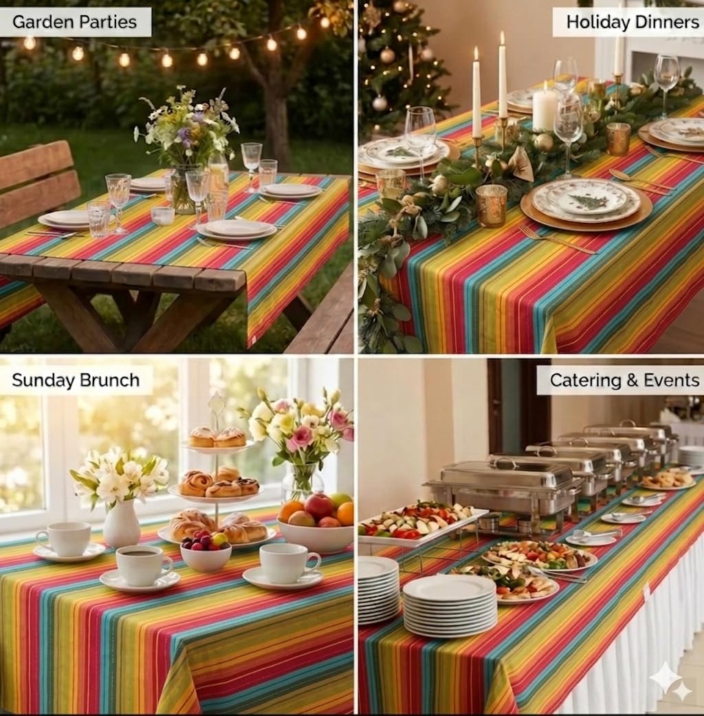 Urban Villa Table Cloth Kitchen Dining Tabletop Cover 100% Cotton 60x84 Inches Rectangle Tablecloth Washable Reusable Ideal for Hotel Restaurant Farmhouse Wedding Holiday Dinner Parties - Red Multi