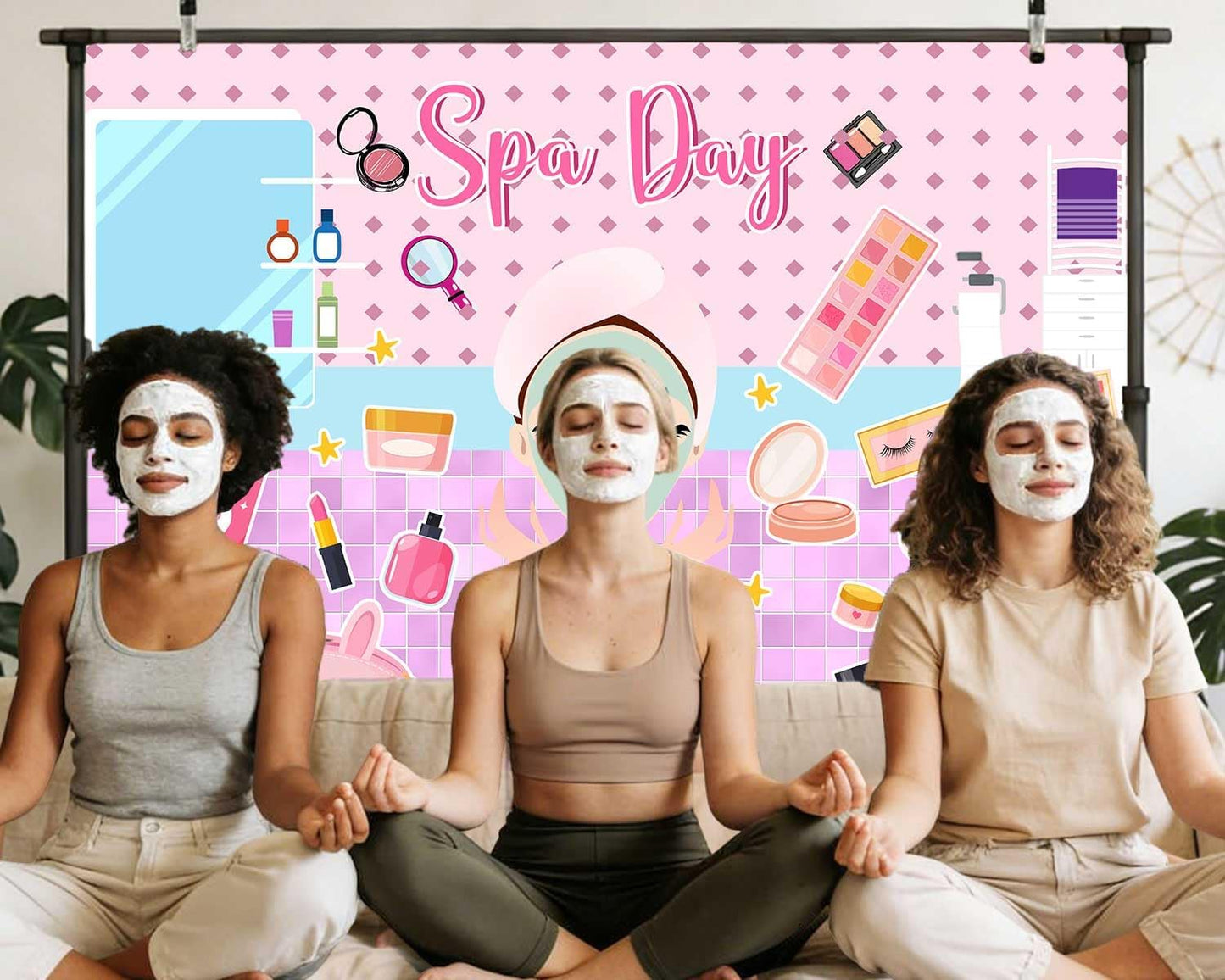 Dtekoj 7X5FT Spa Party Backdrop, Sweet Pink Beauty Makeup Photography Background Banner for Spa Birthday Party