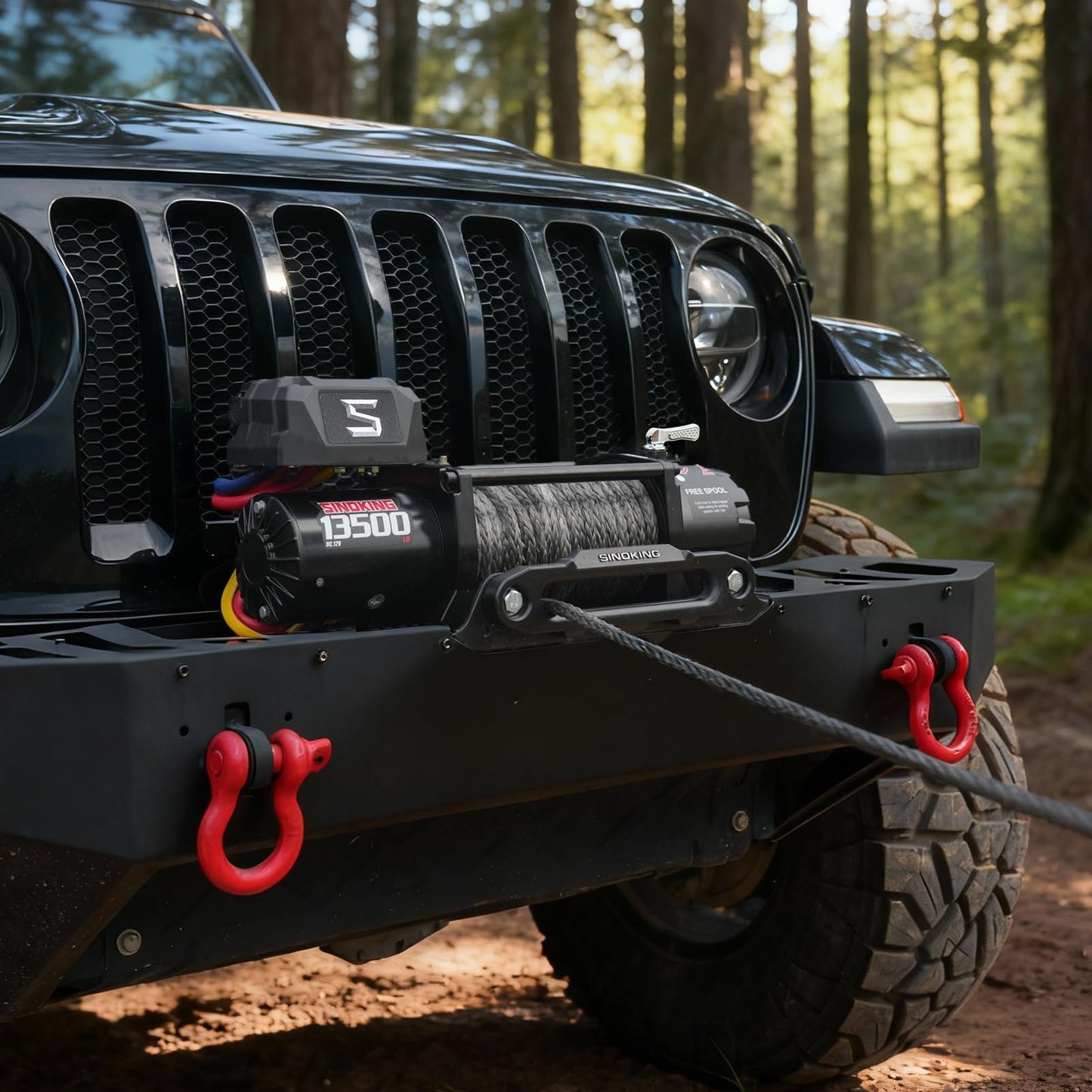 SINOKING 13500 lb Electric Winch for Jeep, Truck, SUV, Trailer Winch & Boat Winch – Heavy Duty Synthetic Rope 12V Winch, Waterproof Towing Winch with Wireless and Wired Remote