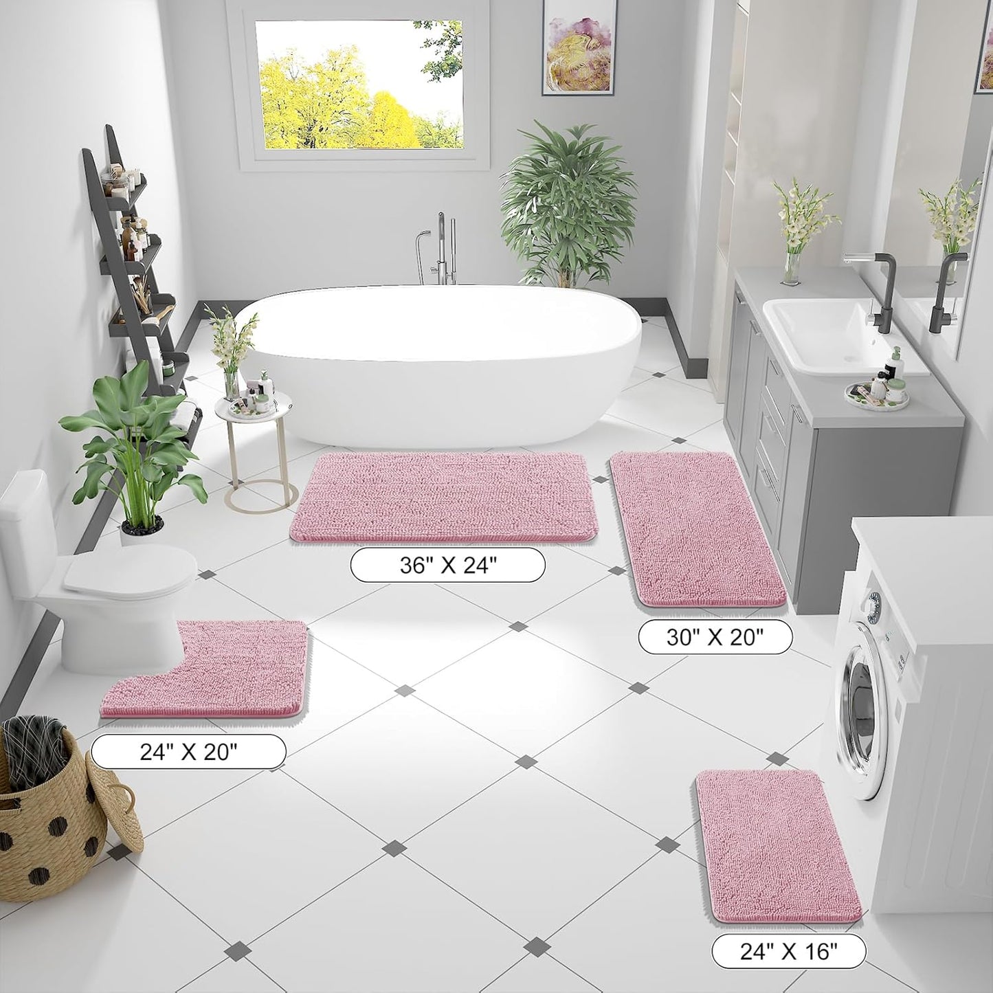 OLANLY Bathroom Rugs - Extra Soft Chenille Bath Mats with Rubber Backing | Quick Dry, Machine Washable, 36x24, Dusty Rose
